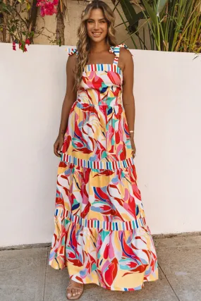 Abstract Striped Trim Maxi Sundress