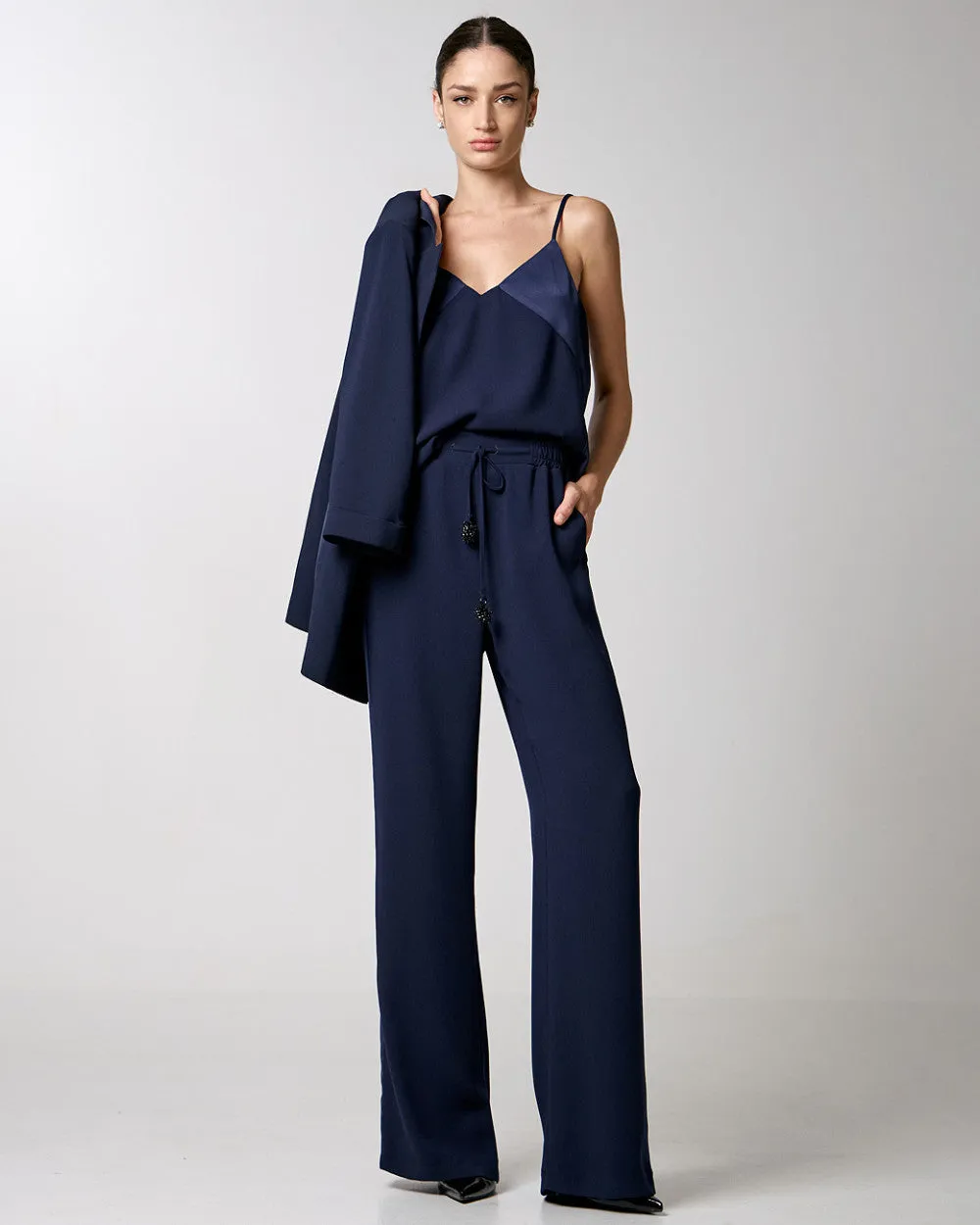 Access Fashion Navy Wide Leg Pants With Decorative Detail