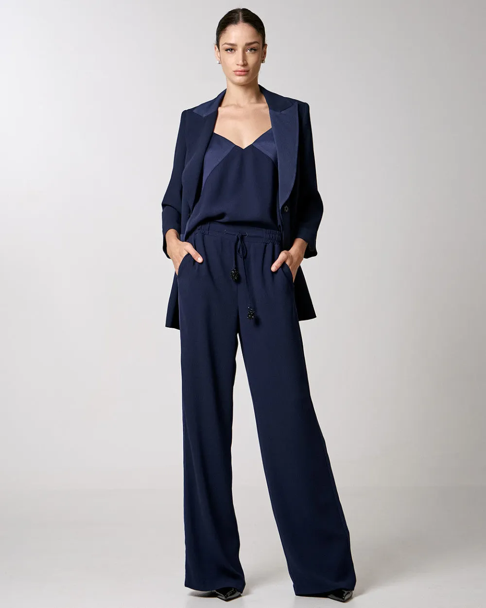 Access Fashion Navy Wide Leg Pants With Decorative Detail