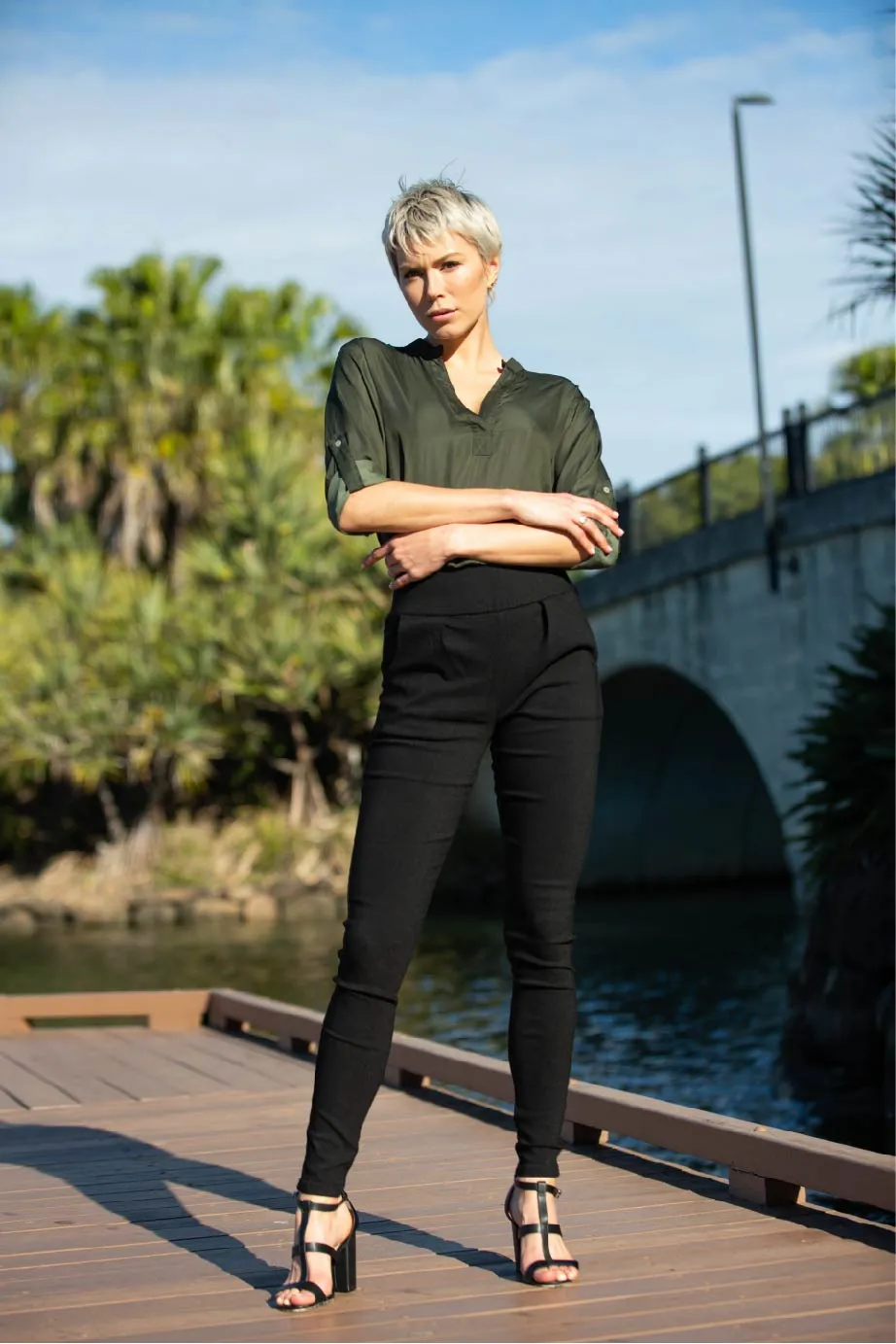 Amara High Waisted Black Matt Zip back Pants