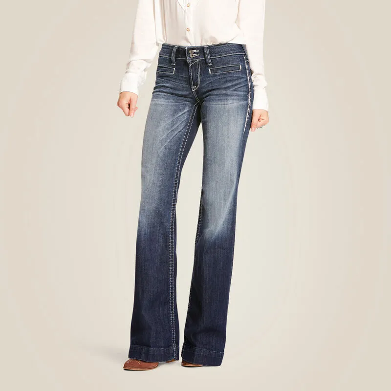 Ariat Ladies Trouser Mid Rise Stretch Entwined Wide Leg Jean Style 10025302