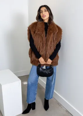 Astrid Bridges Faux Fur Vest- Cognac