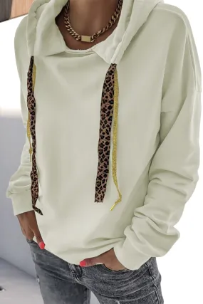 Beige Animal Print Drop Shoulder Hoodie