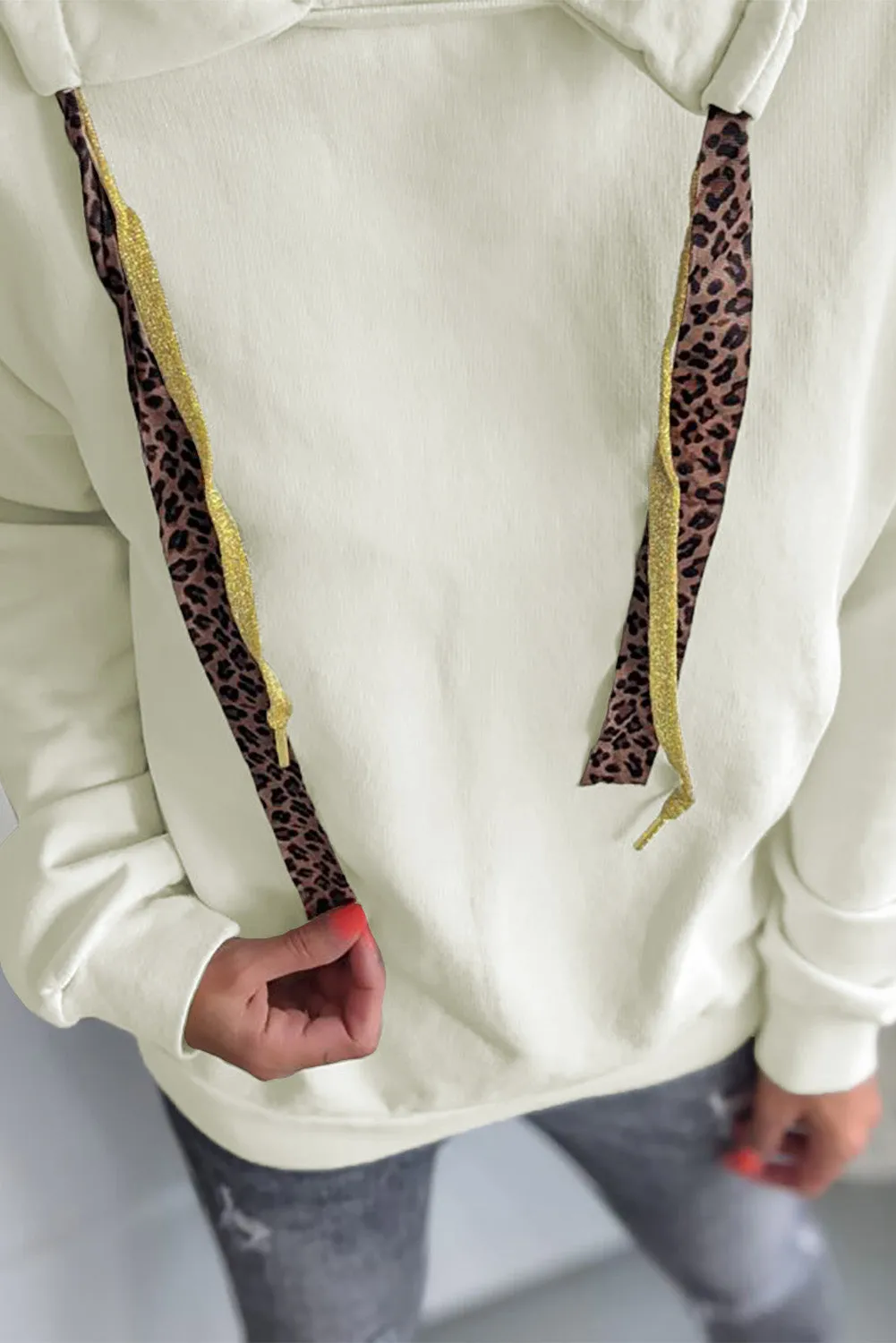 Beige Animal Print Drop Shoulder Hoodie