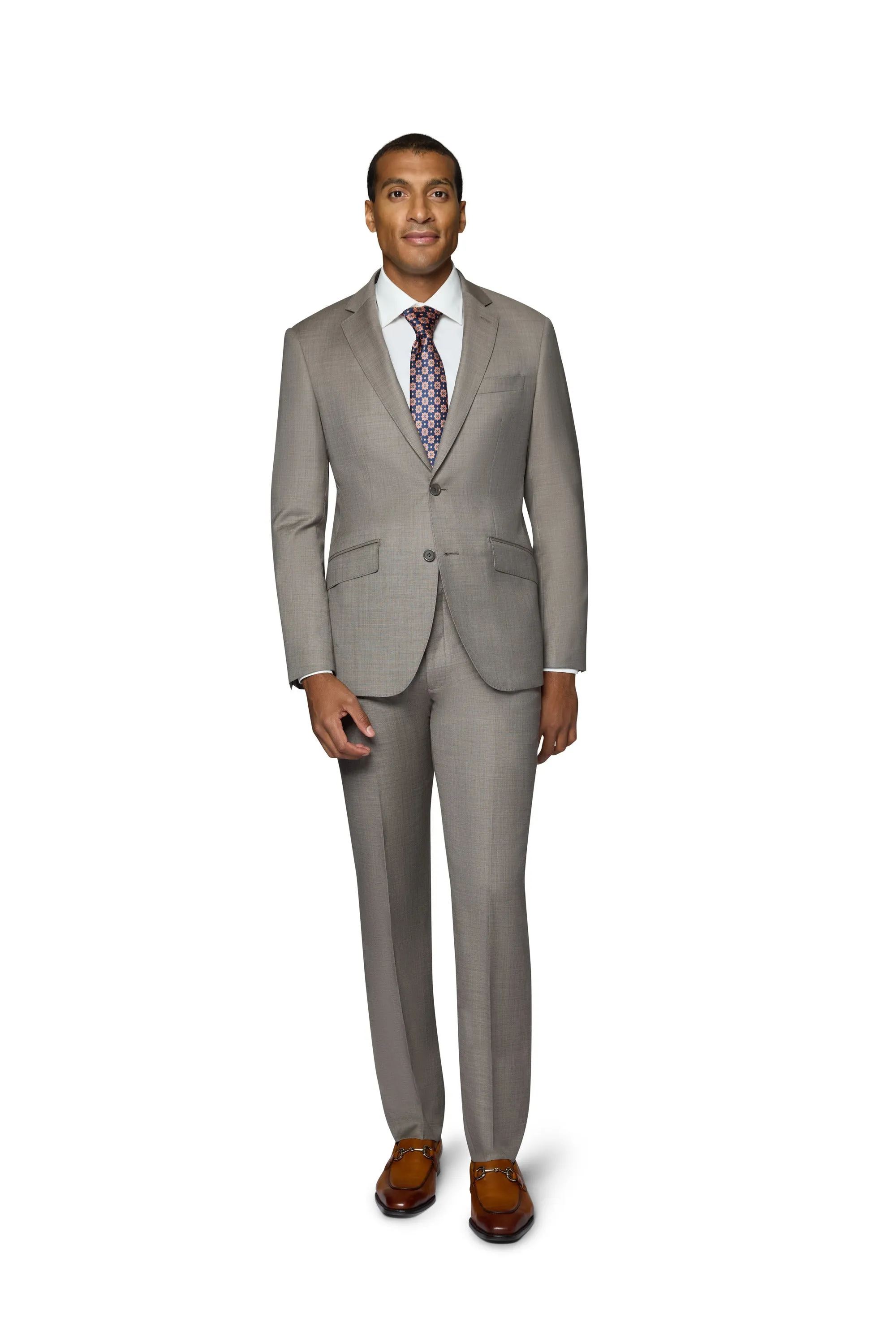 Berragamo Elegant 10015-210 Sharkskin Wool Suit - Tan