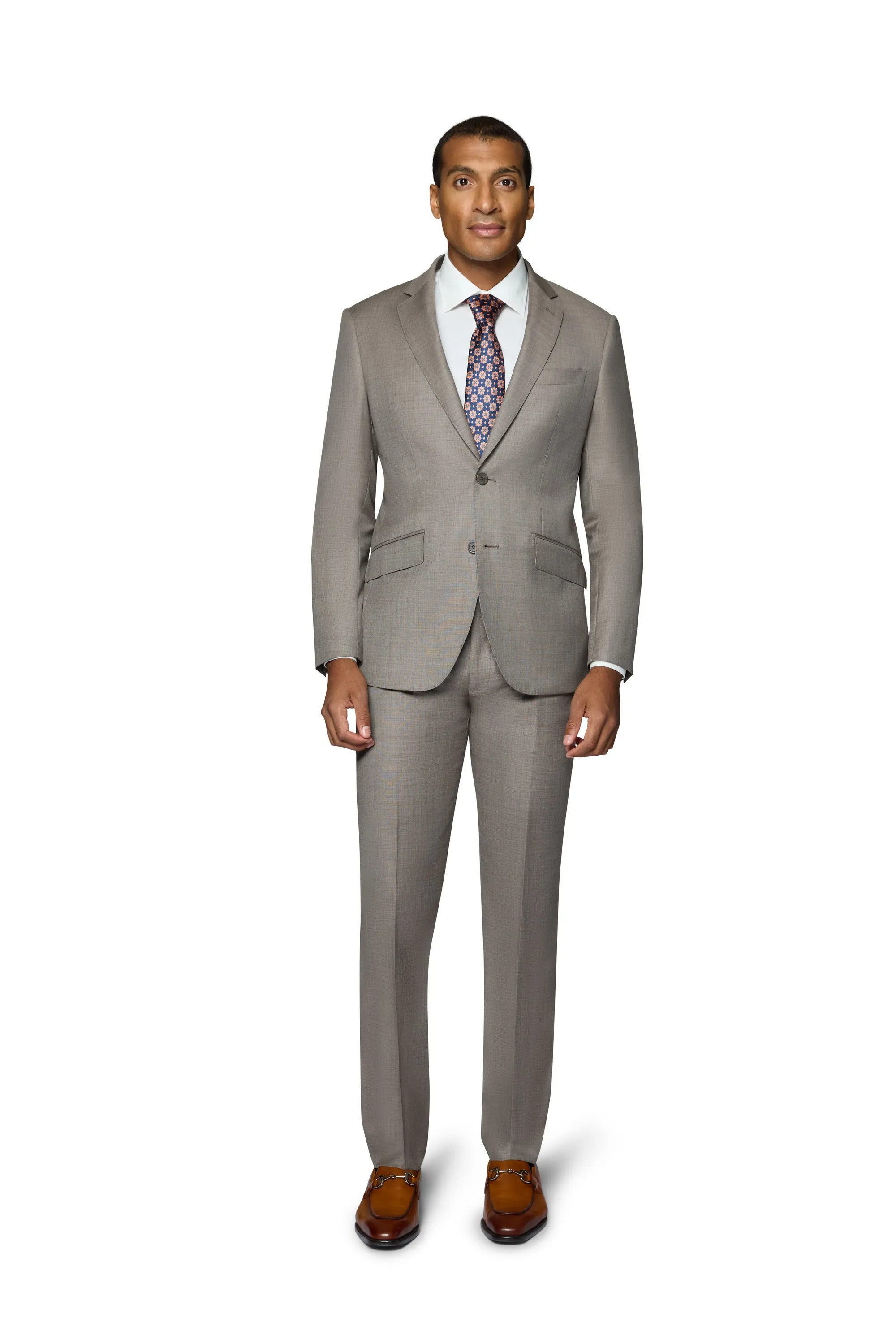 Berragamo Elegant 10015-210 Sharkskin Wool Suit - Tan