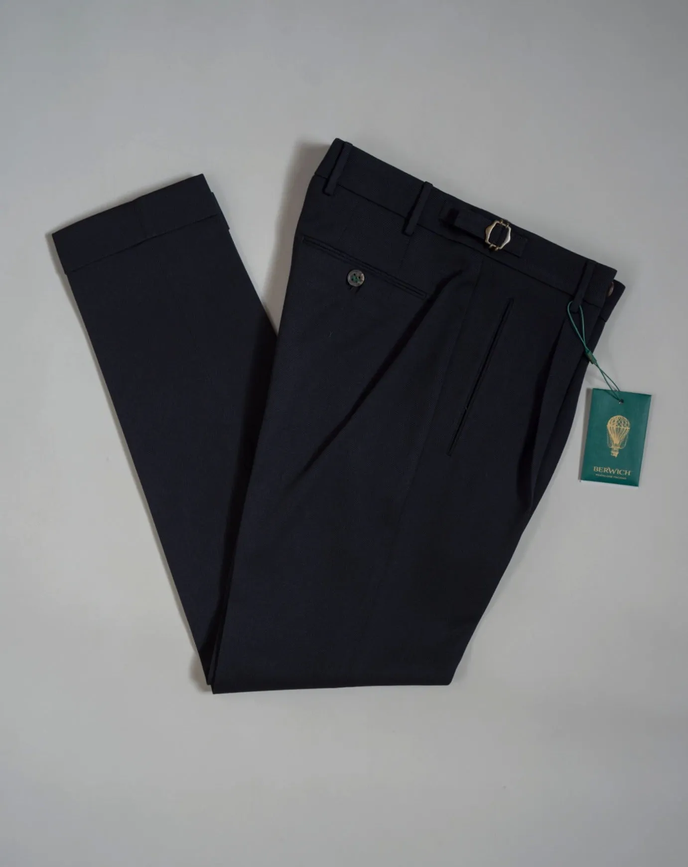 Berwich Retrolong Wool Cotton Trousers  / Navy