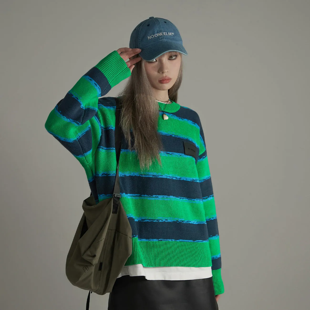 Big Stripes Long-Sleeves Knit Sweater