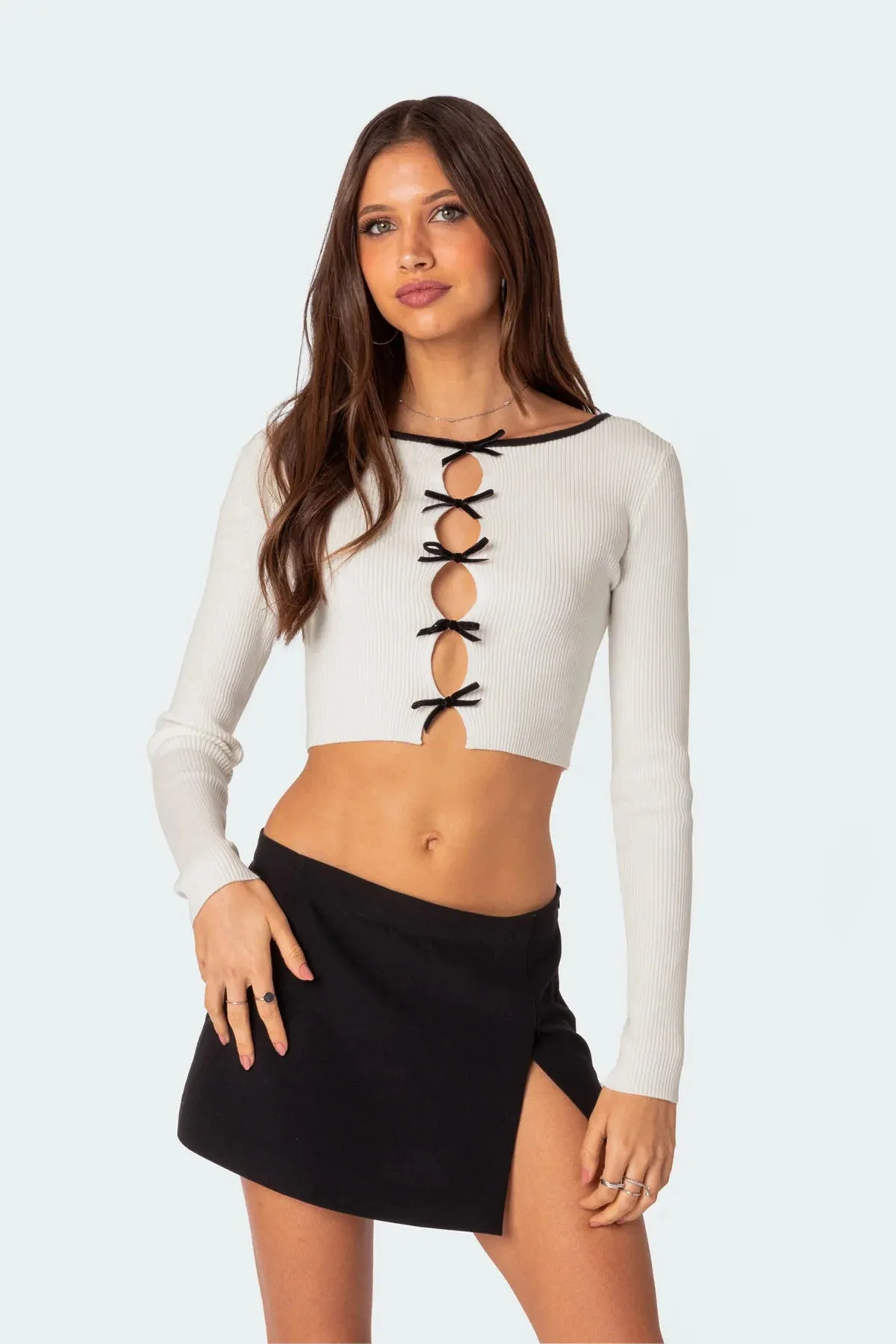 Billy Bow Cut Out Ribbed Crop top