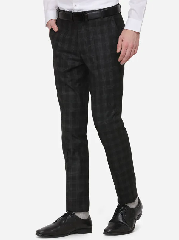 Black Checked Super Slim Fit Formal Trouser | Greenfibre