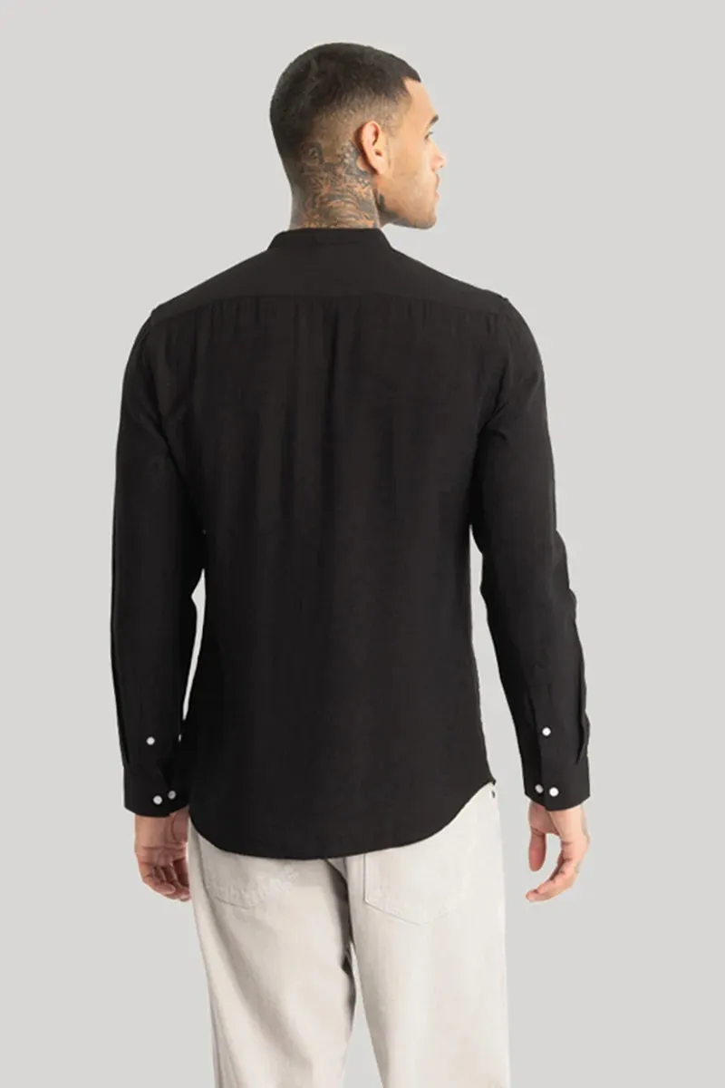 Black Crushed Mandarin Collar Shirt