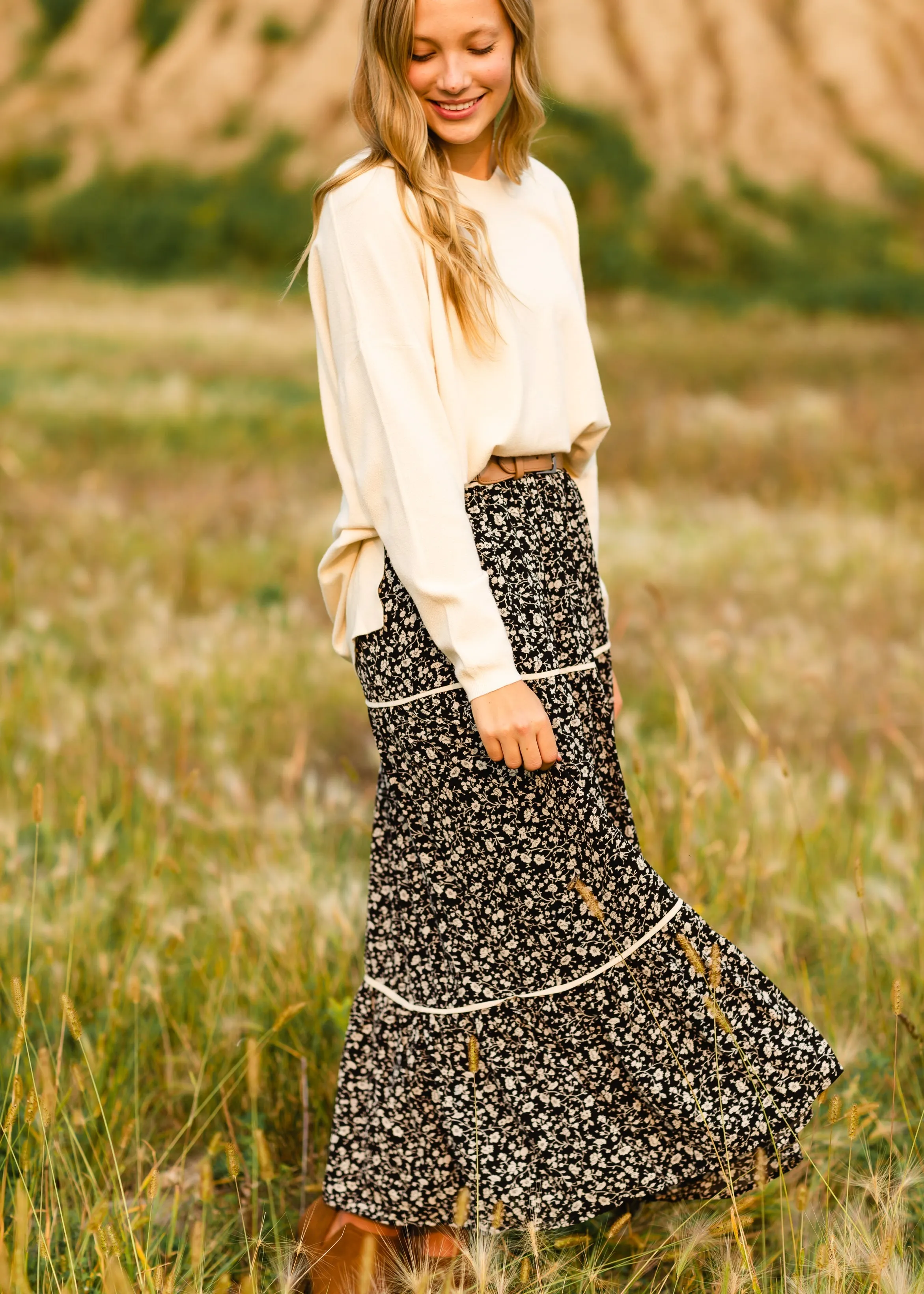 Black Floral Print Maxi Skirt - FINAL SALE