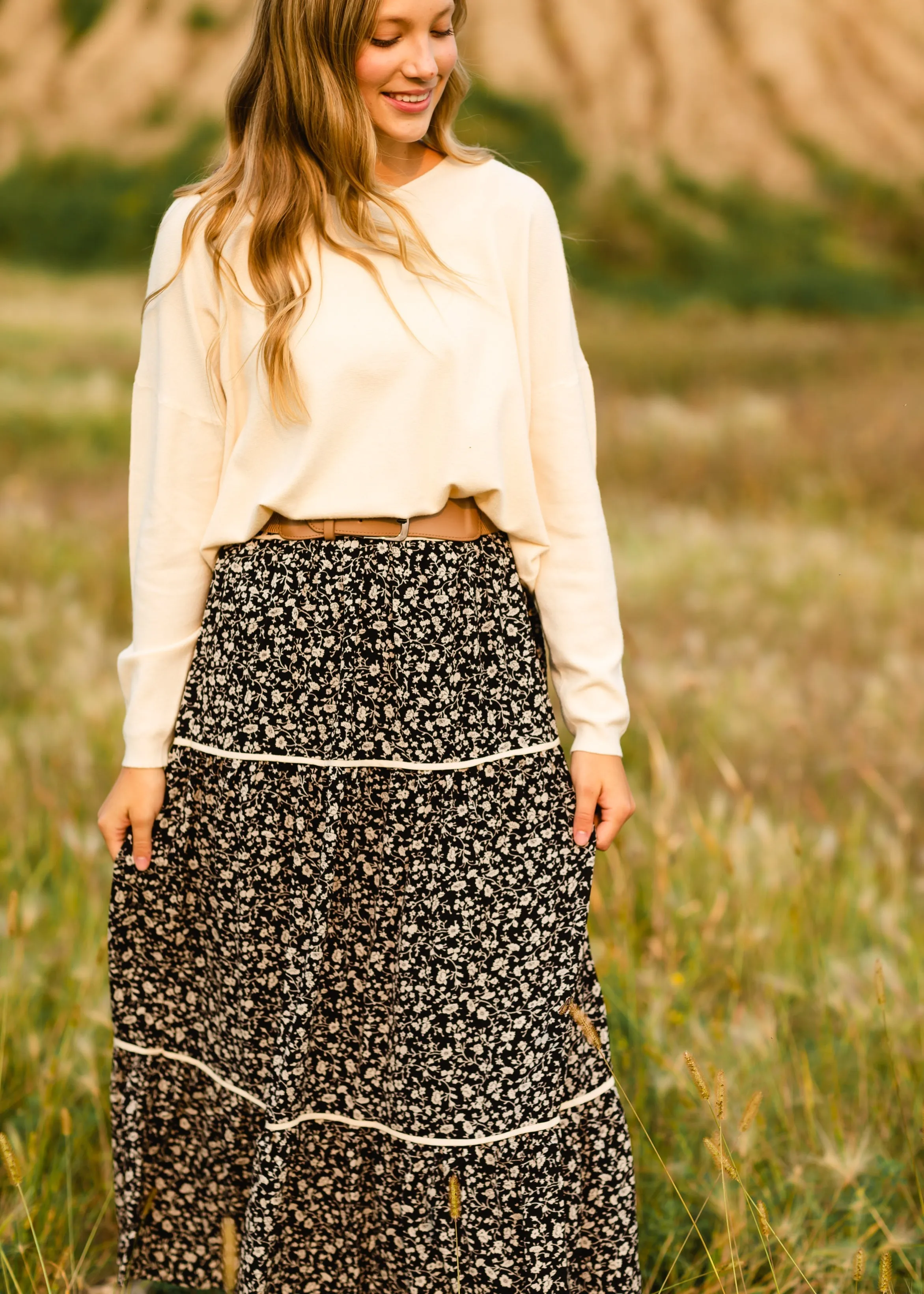 Black Floral Print Maxi Skirt - FINAL SALE