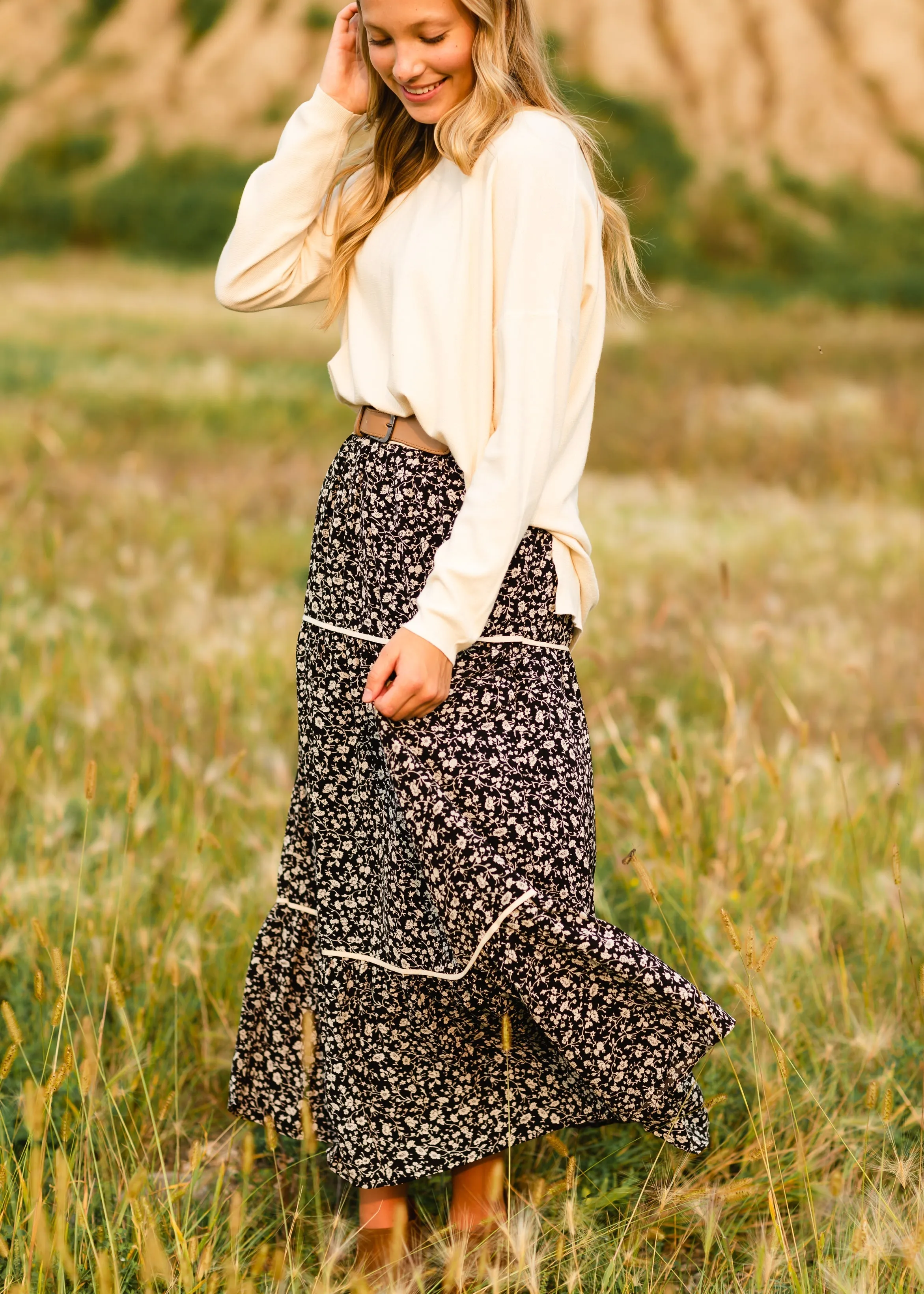 Black Floral Print Maxi Skirt - FINAL SALE