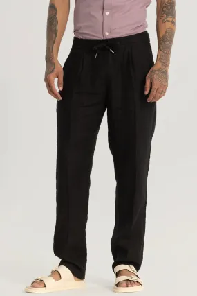 Black Relaxed Fit Linen Trousers