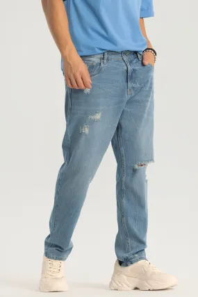 Blue Distressed Baggy Fit Jeans