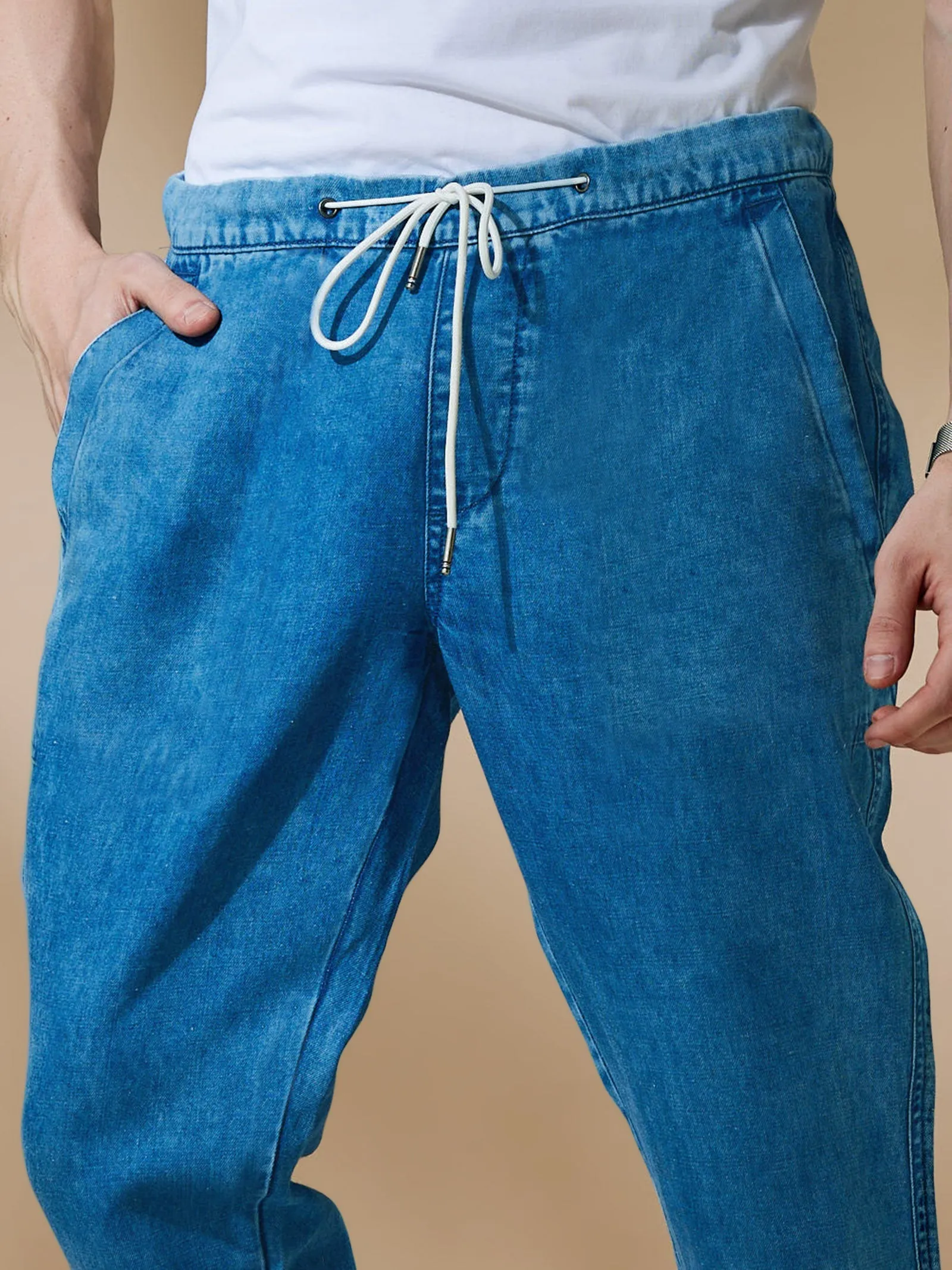 Blue Linen Travel Pant