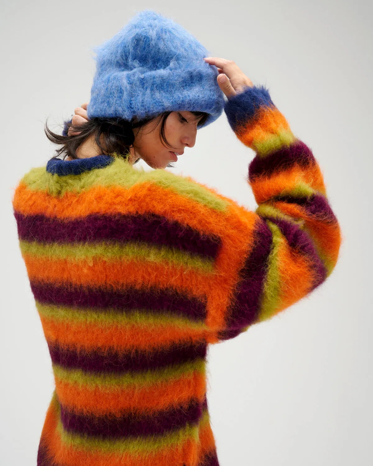 Blurry Lines Alpaca Crewneck Sweater - Orange Multi