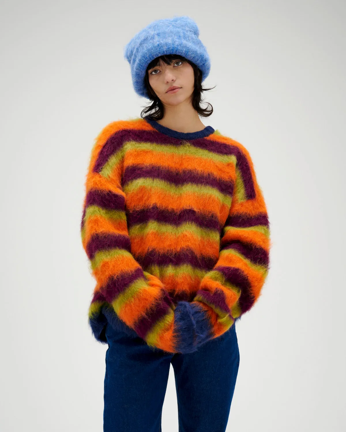 Blurry Lines Alpaca Crewneck Sweater - Orange Multi