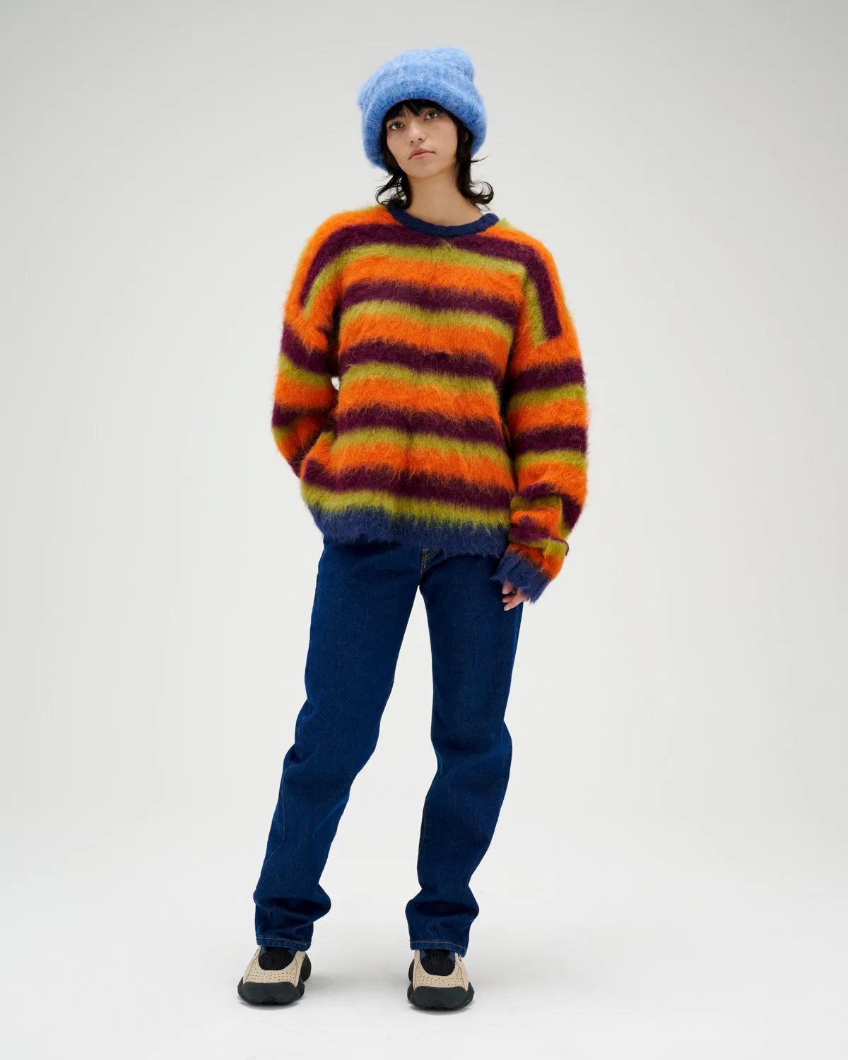 Blurry Lines Alpaca Crewneck Sweater - Orange Multi