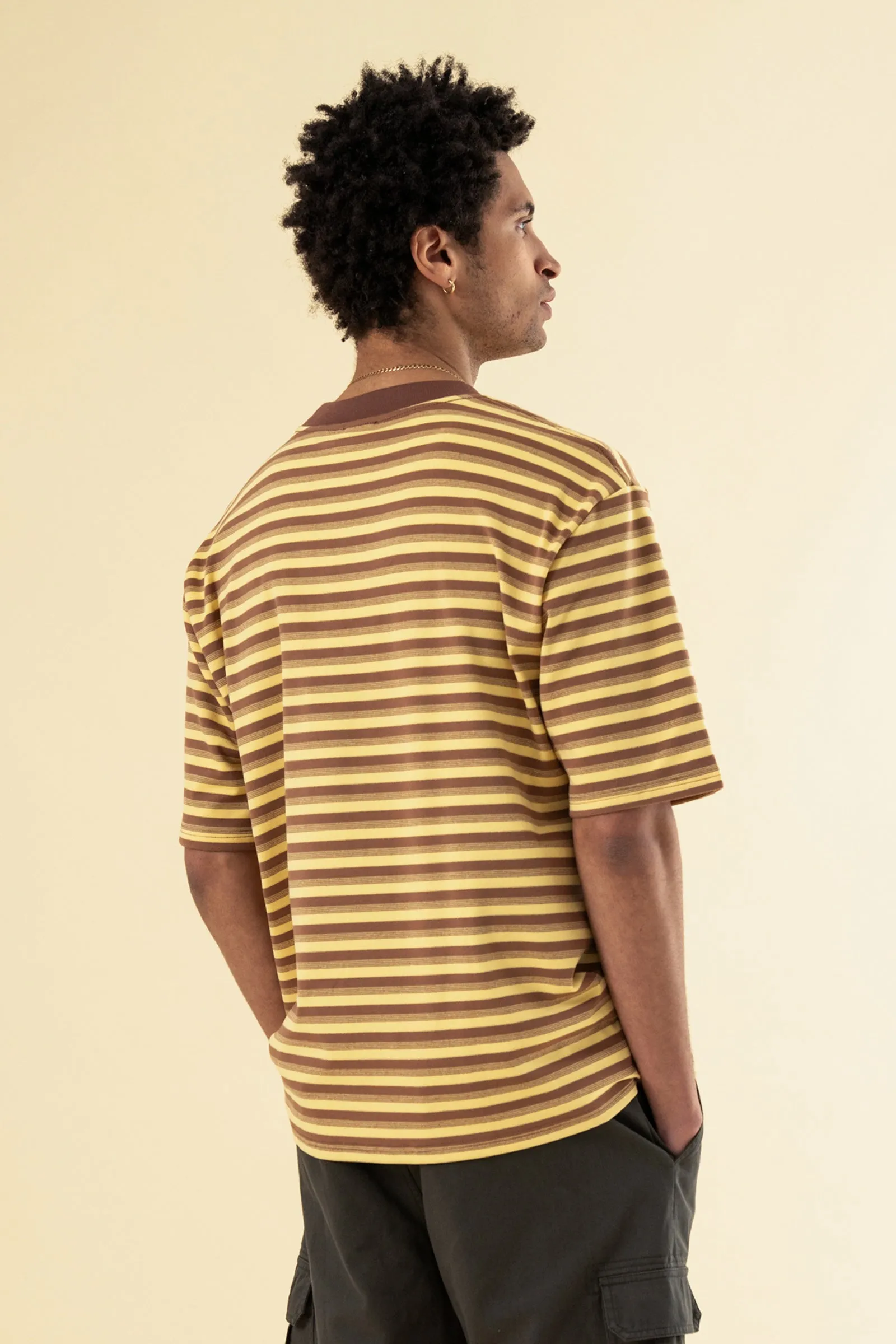 bound Peached Stripe Tee - Brown & Yellow