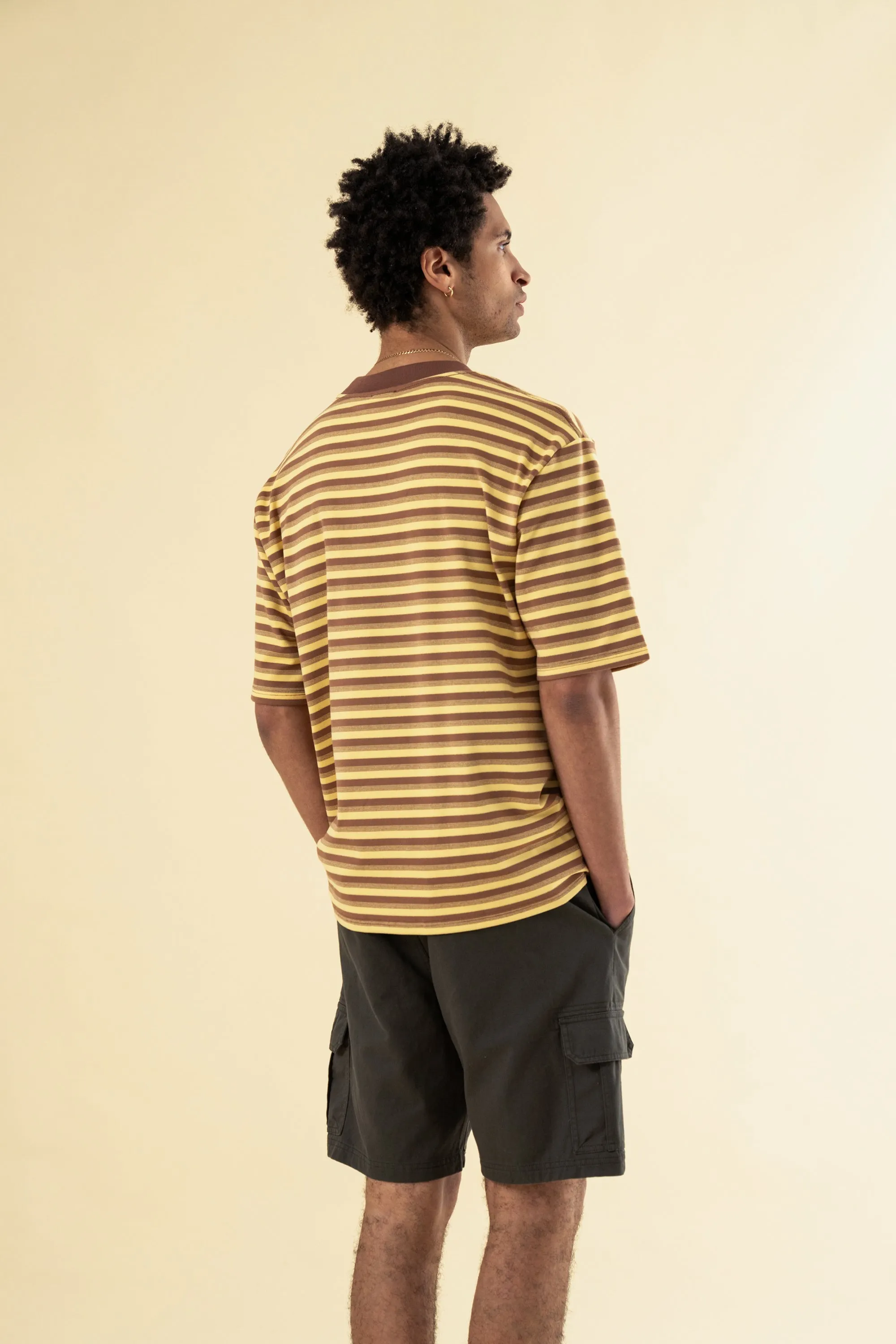 bound Peached Stripe Tee - Brown & Yellow