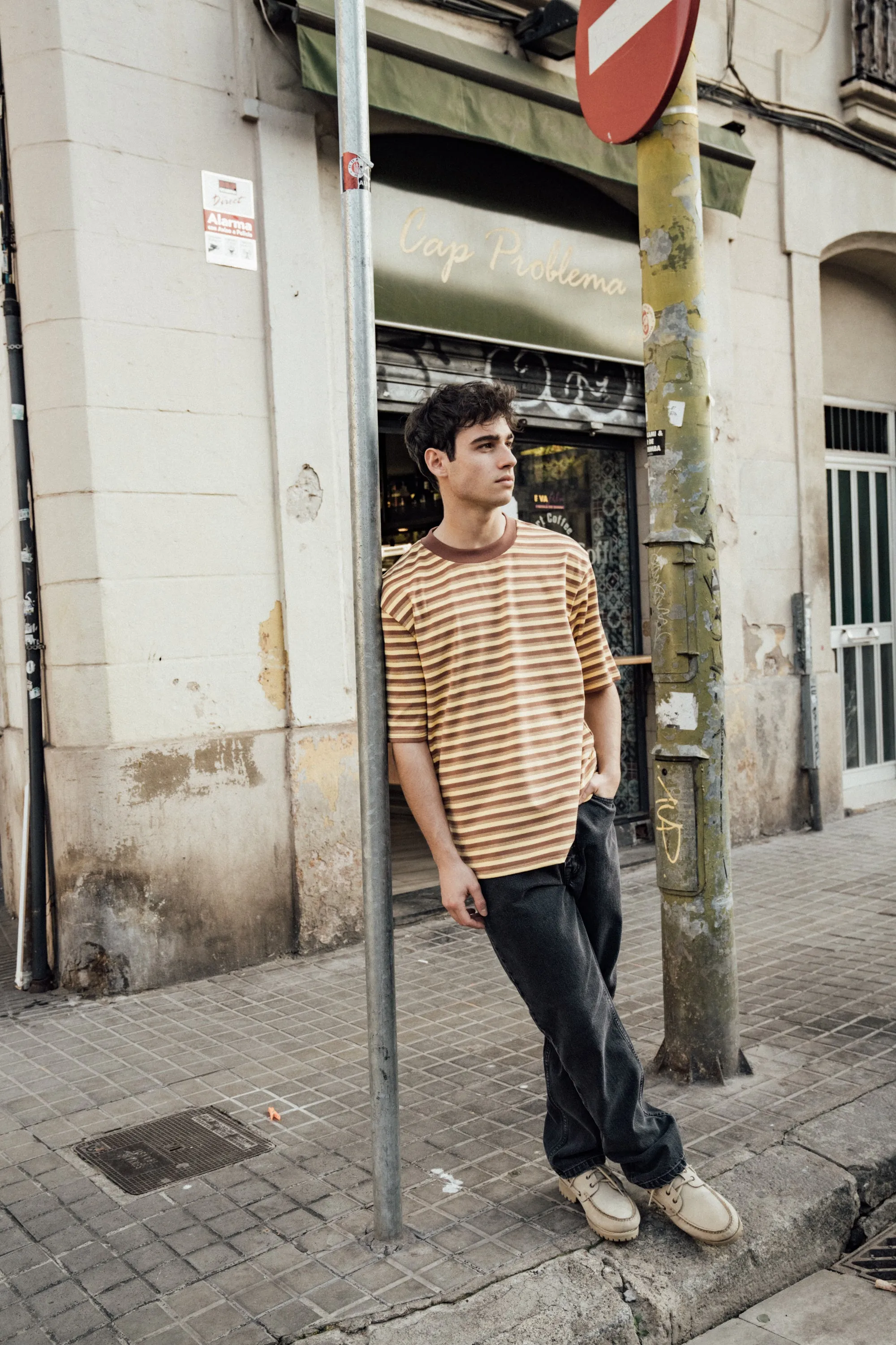 bound Peached Stripe Tee - Brown & Yellow