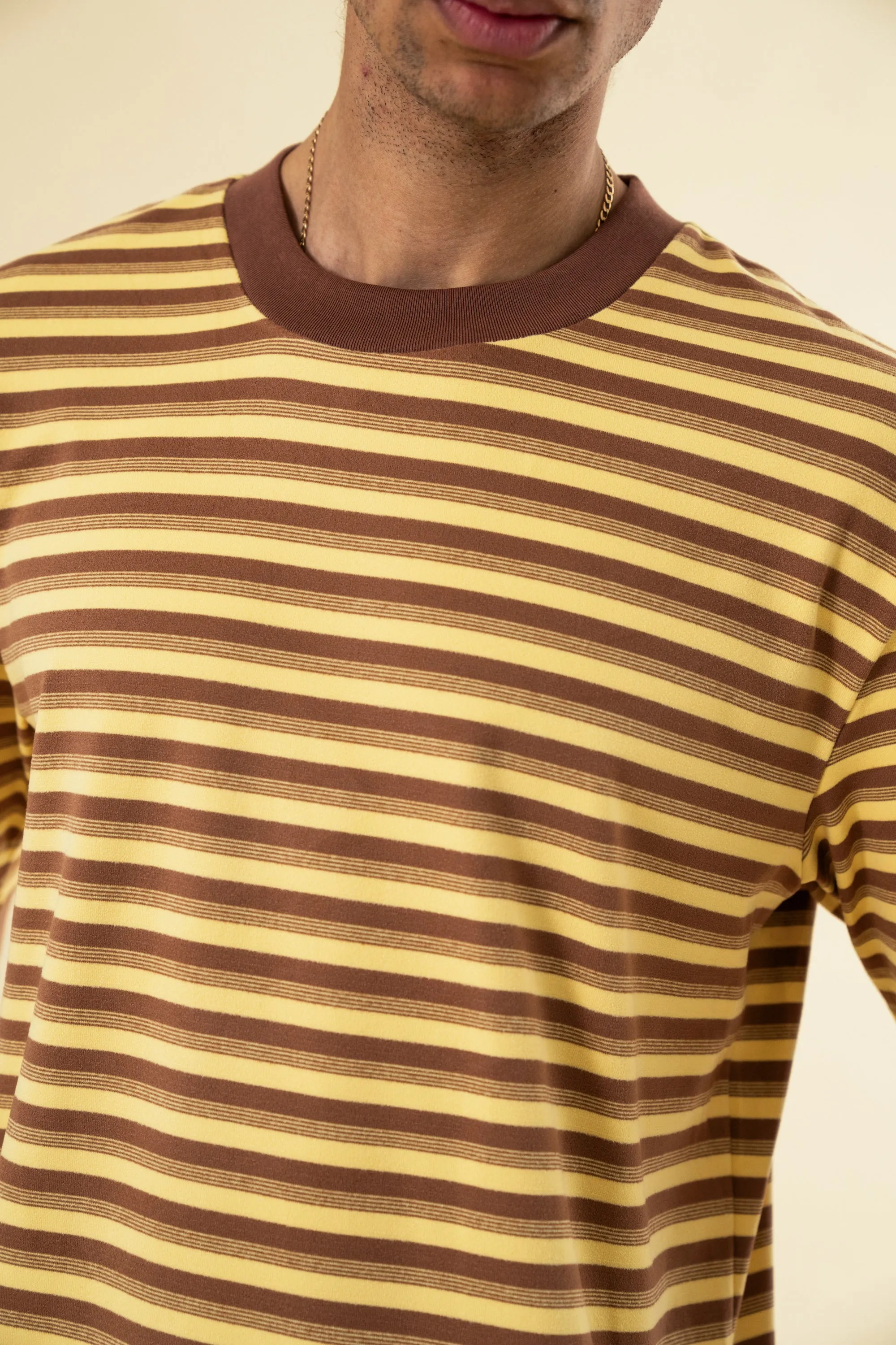 bound Peached Stripe Tee - Brown & Yellow