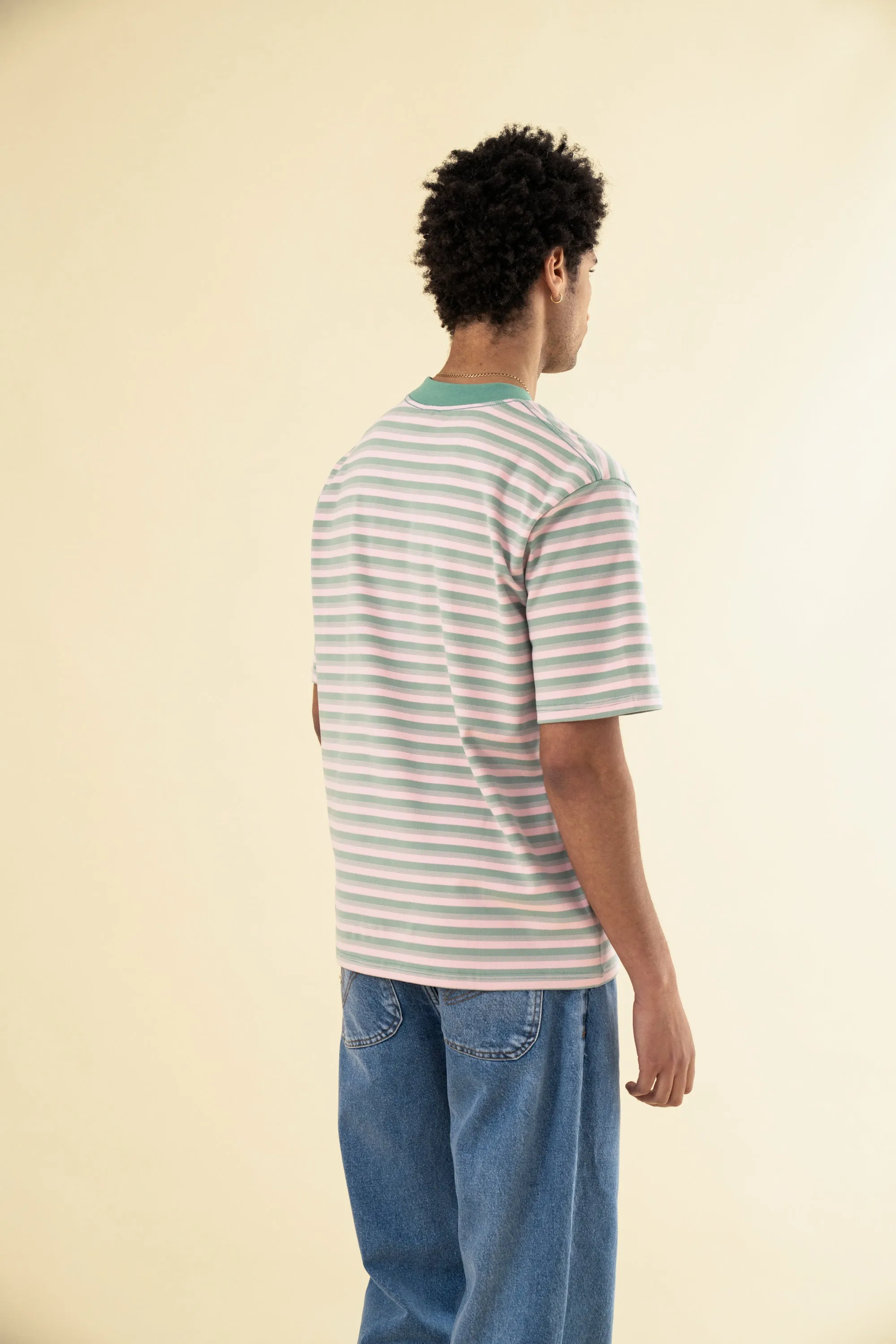 bound Peached Stripe Tee - Pink & Green