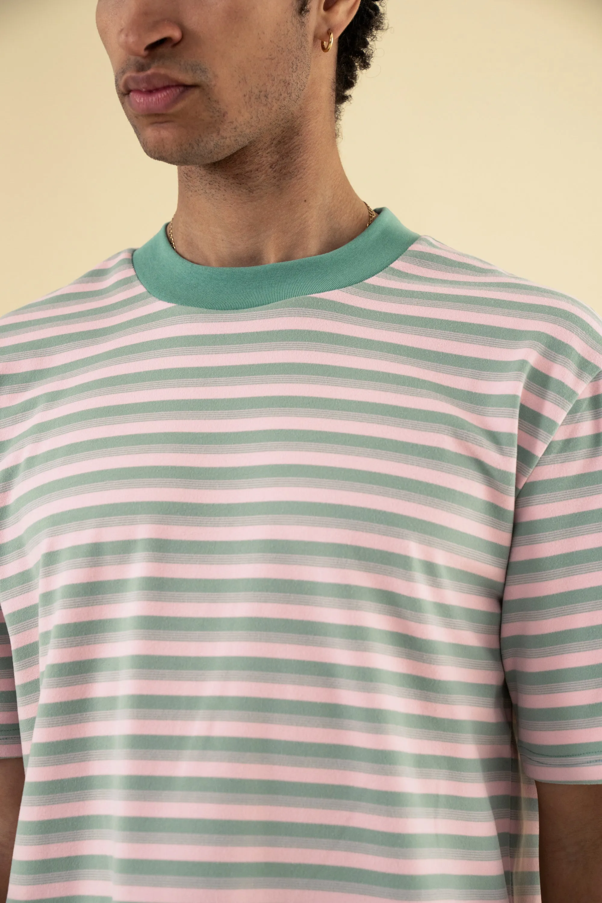 bound Peached Stripe Tee - Pink & Green