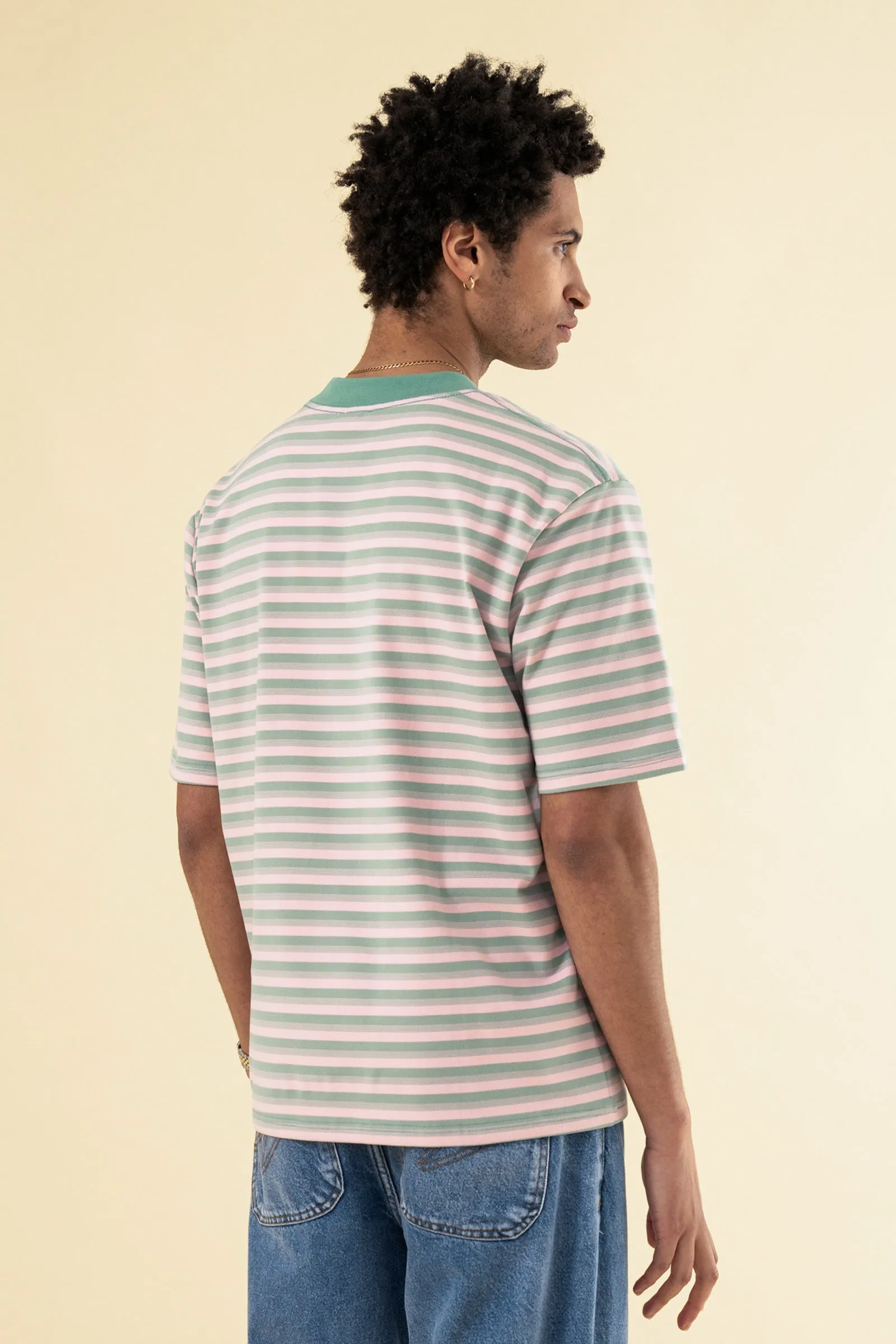 bound Peached Stripe Tee - Pink & Green