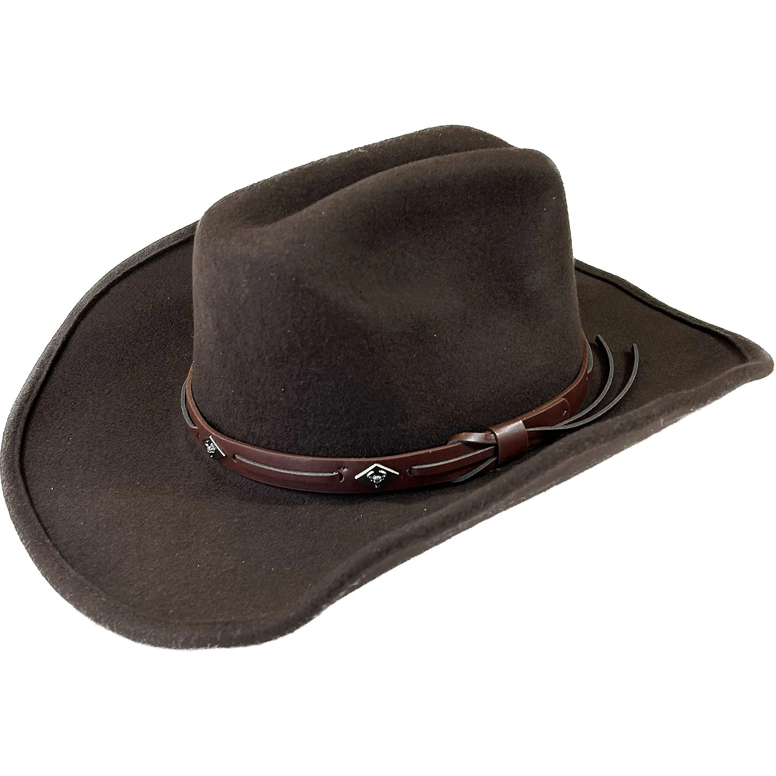 Brown Wool Felt Western Cowboy Hat with Faux Leather Band