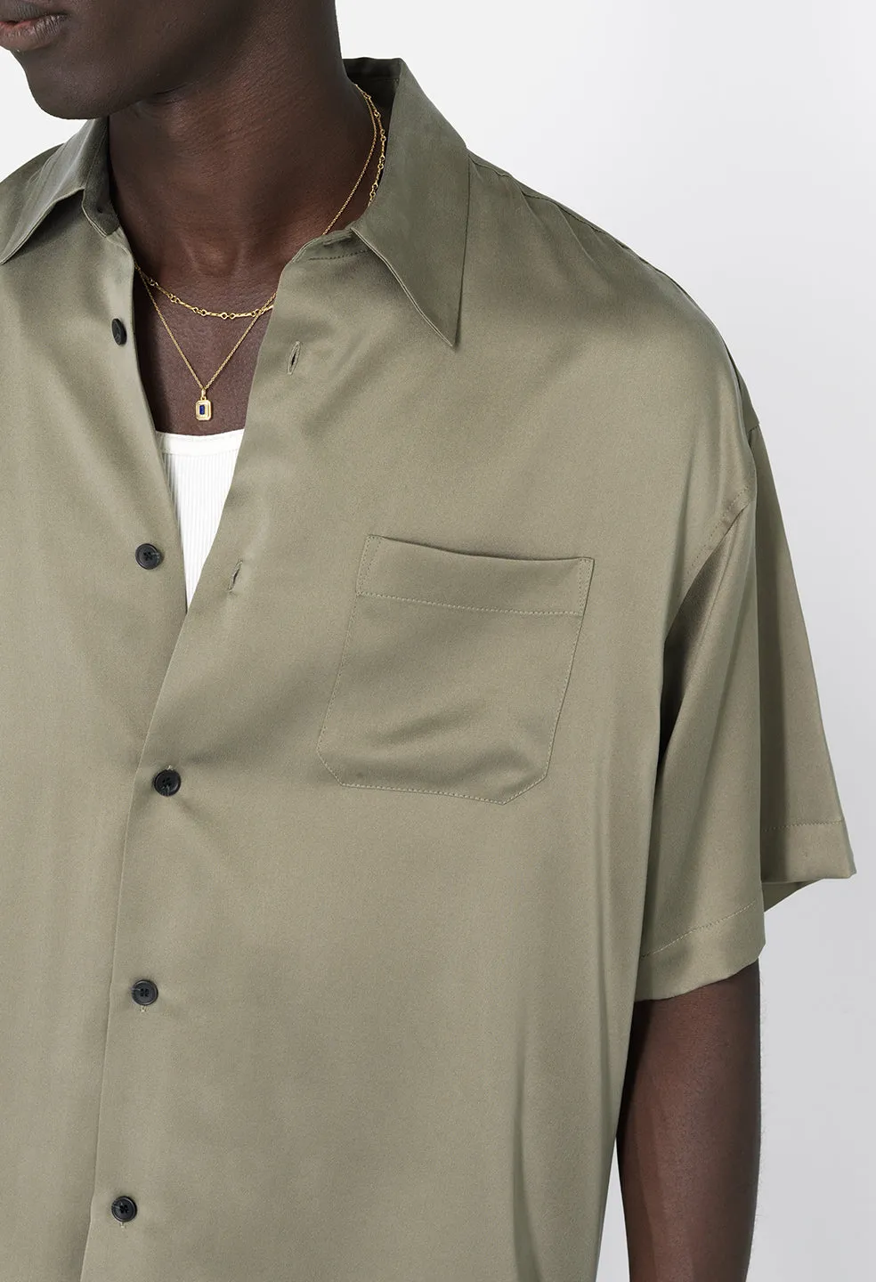 Brushed Silk Button Up / Sage