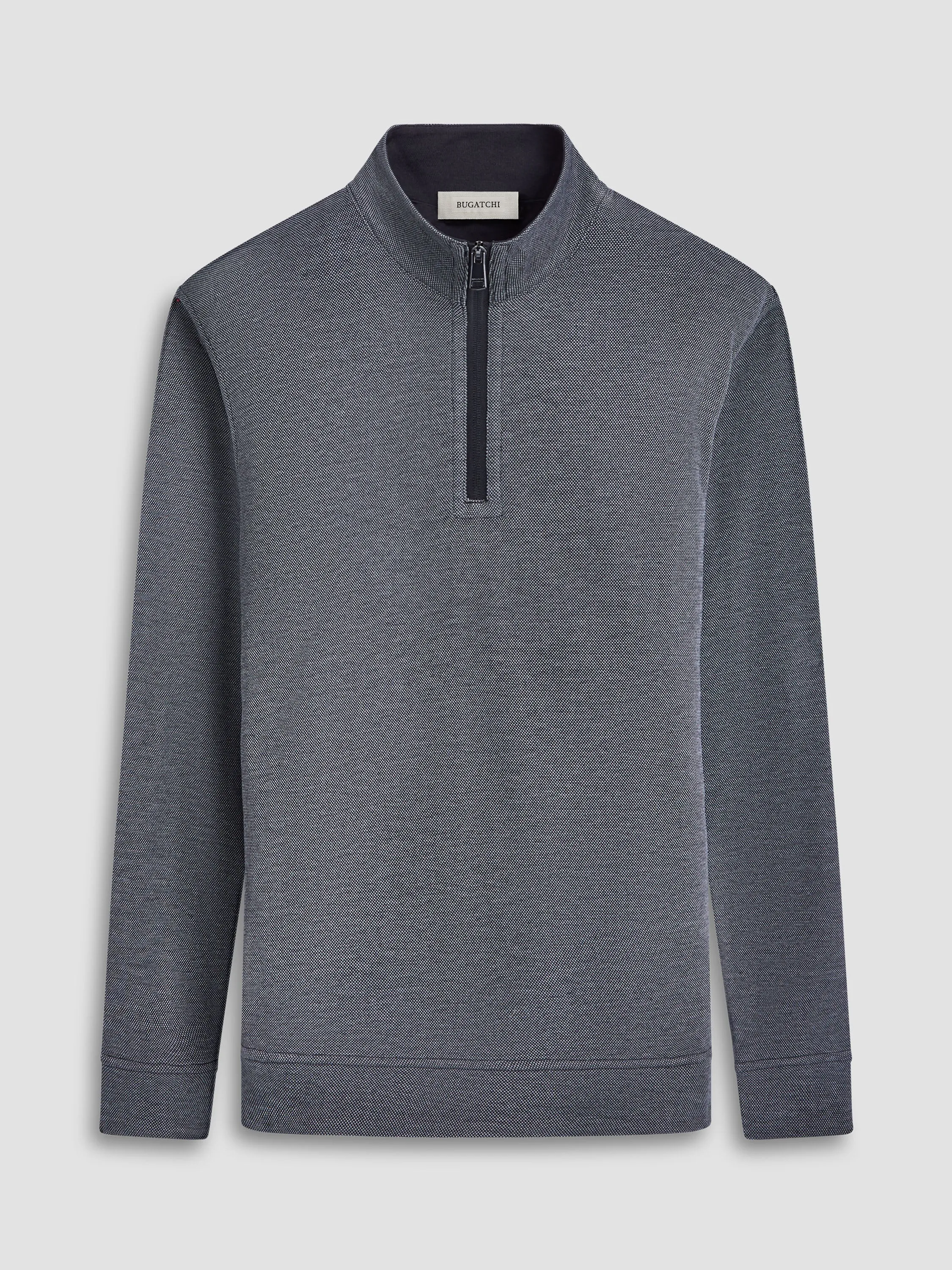 Bugatchi Reversible Pique/Fishermen Knit Quarter Zip Pullover | Black