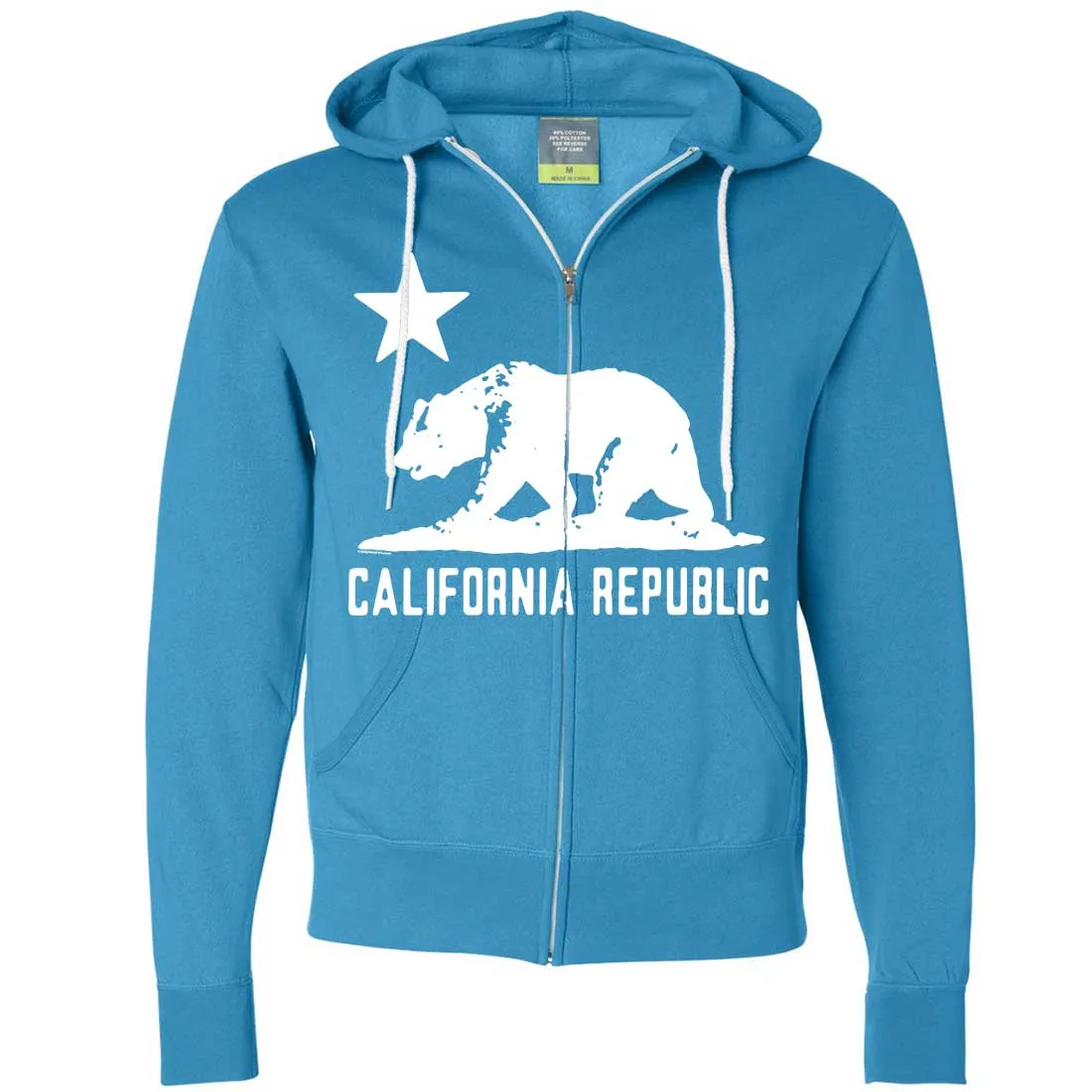 California Flag Oversize White Silhouette Zip-Up Hoodie