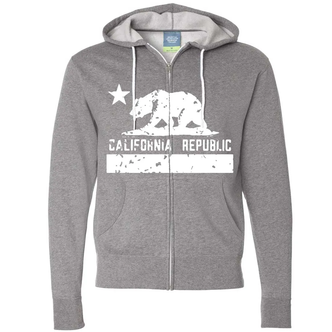 California Flag White Print Silhouette Zip-Up Hoodie