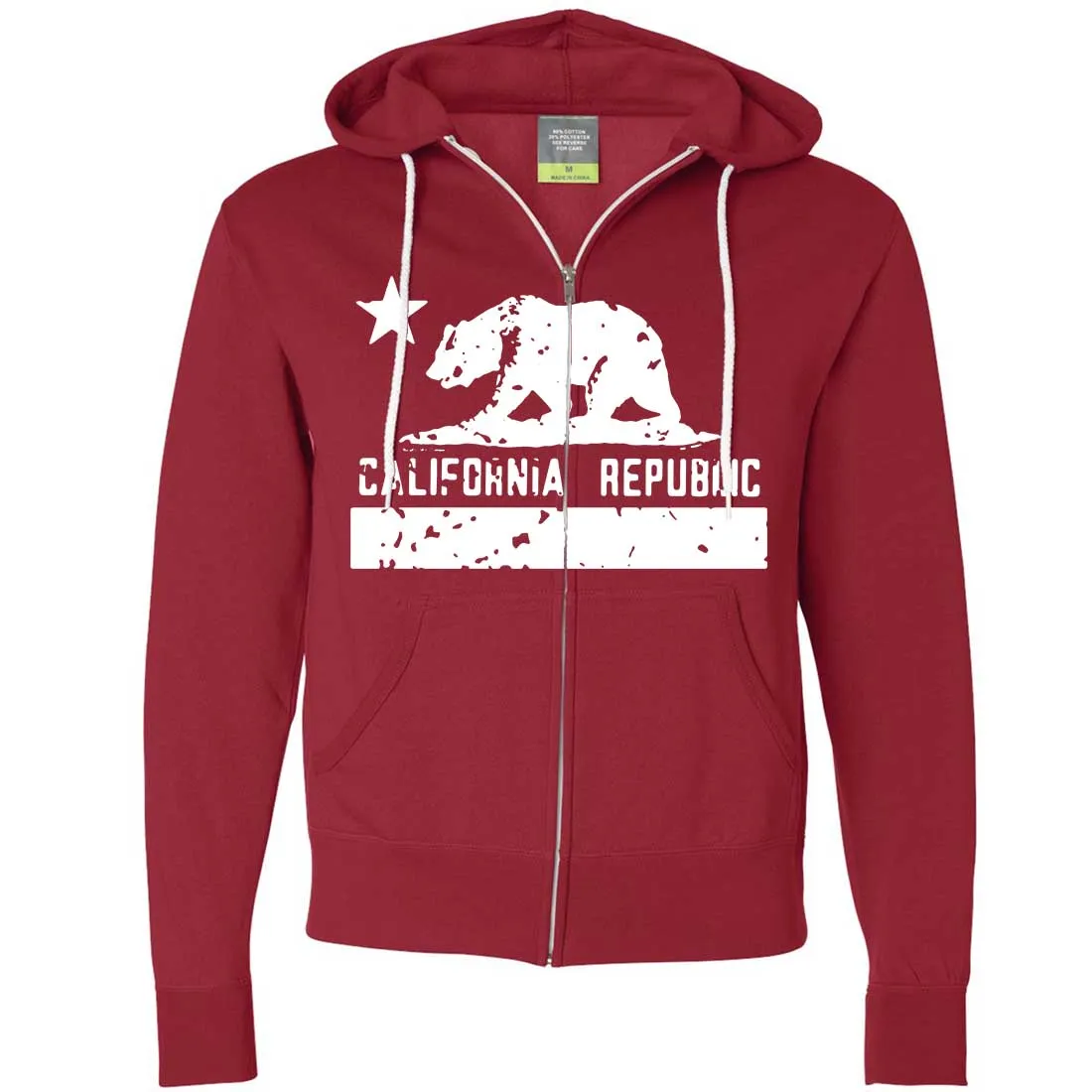 California Flag White Print Silhouette Zip-Up Hoodie