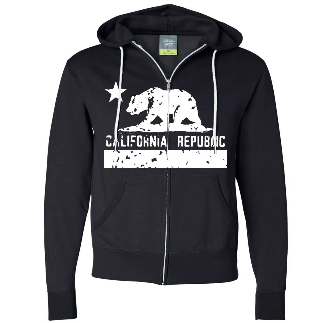 California Flag White Print Silhouette Zip-Up Hoodie