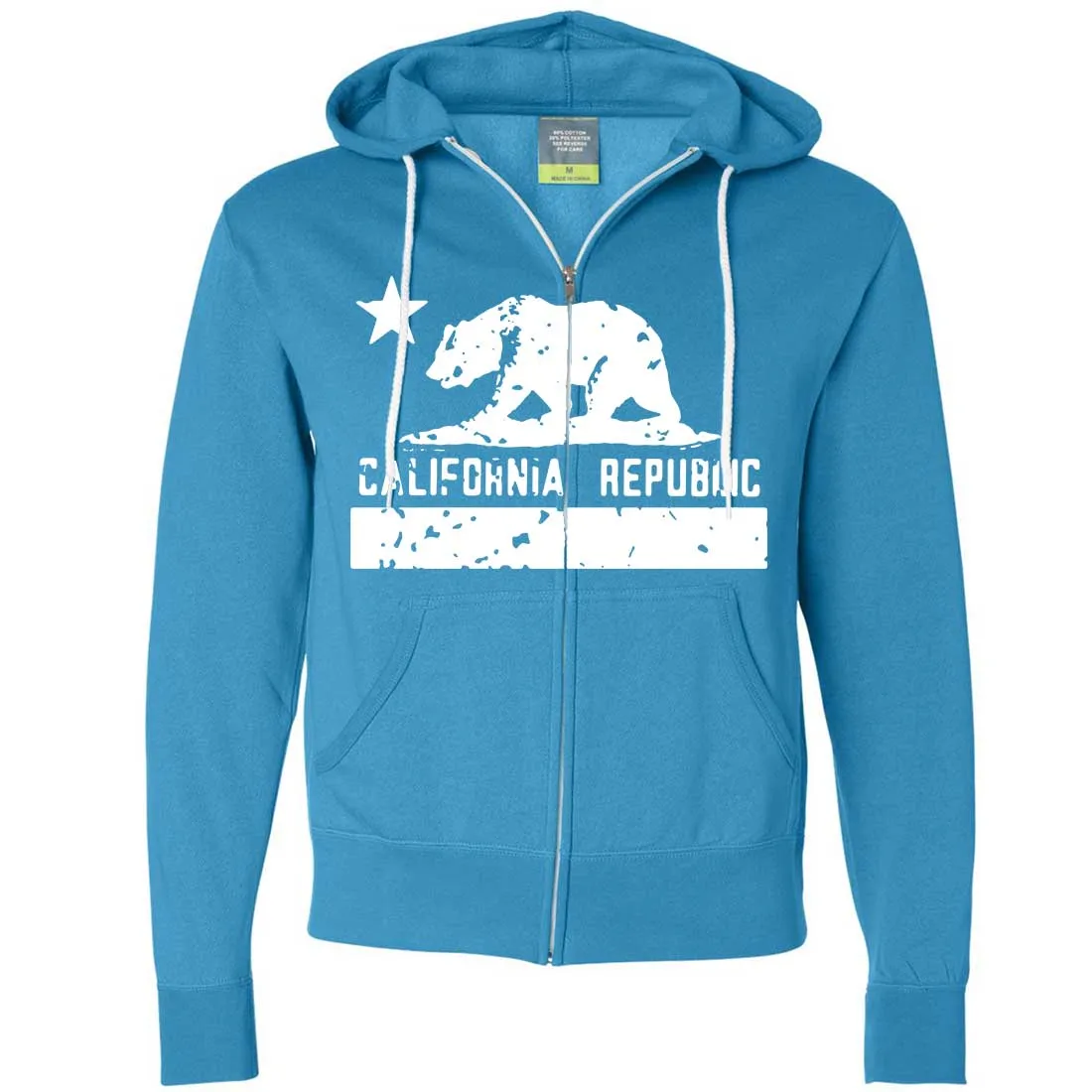 California Flag White Print Silhouette Zip-Up Hoodie