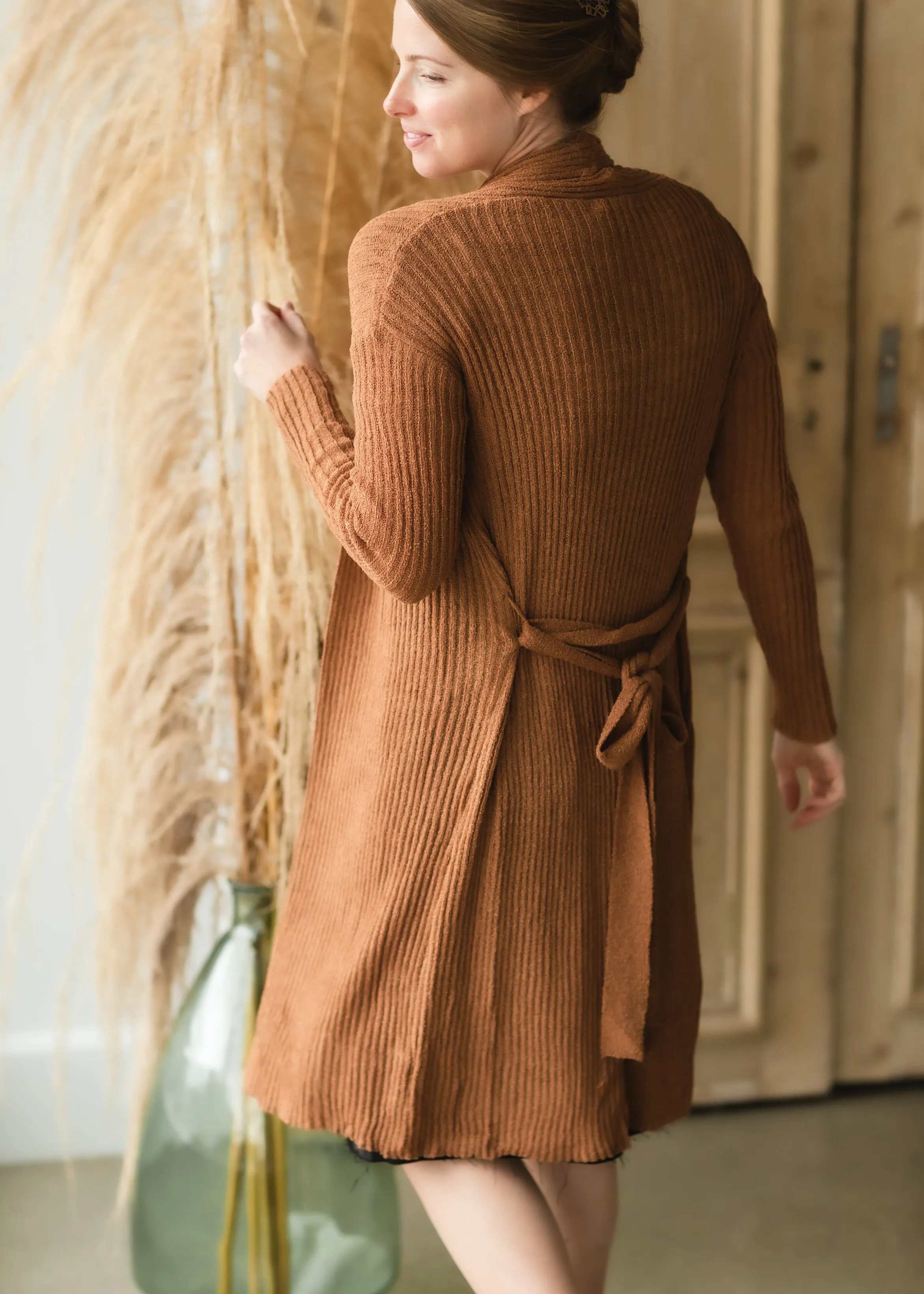 Caramel Ribbed Tie Waist Cardigan - FINAL SALE