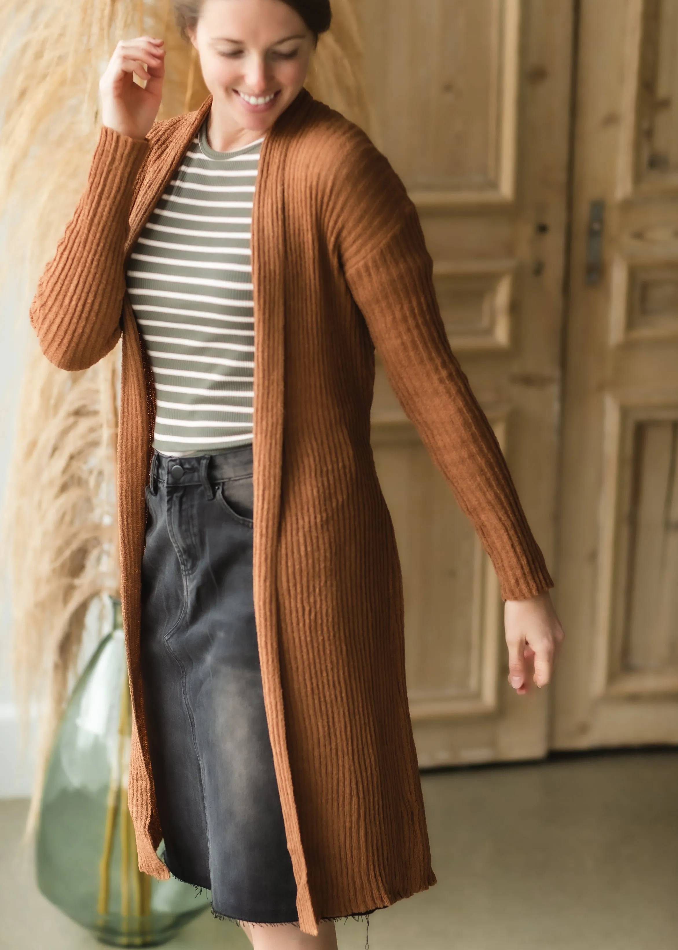 Caramel Ribbed Tie Waist Cardigan - FINAL SALE