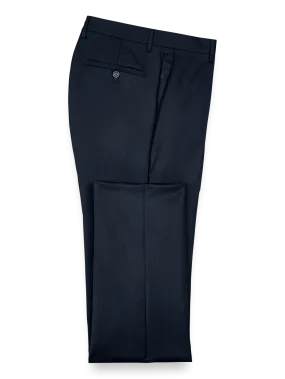 Classic Fit Wool Gabardine Flat Front Pants - Navy