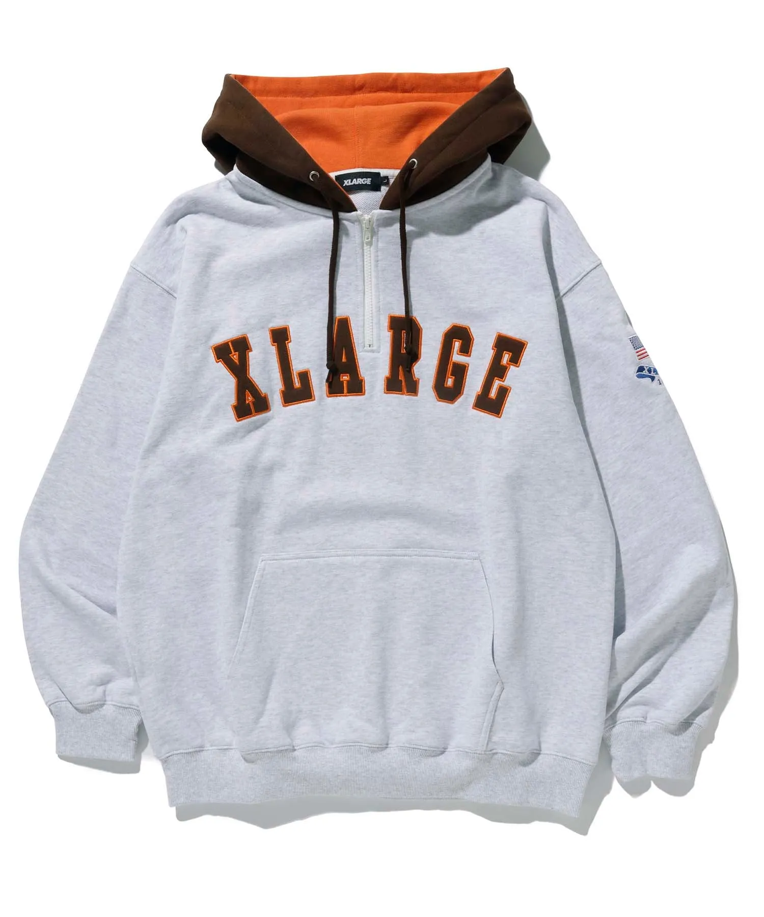 CONTRAST COLOR HALF ZIP HOODED SWEAT