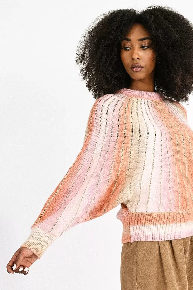 Coral and Pink Stripes with Gold Thread Sweater