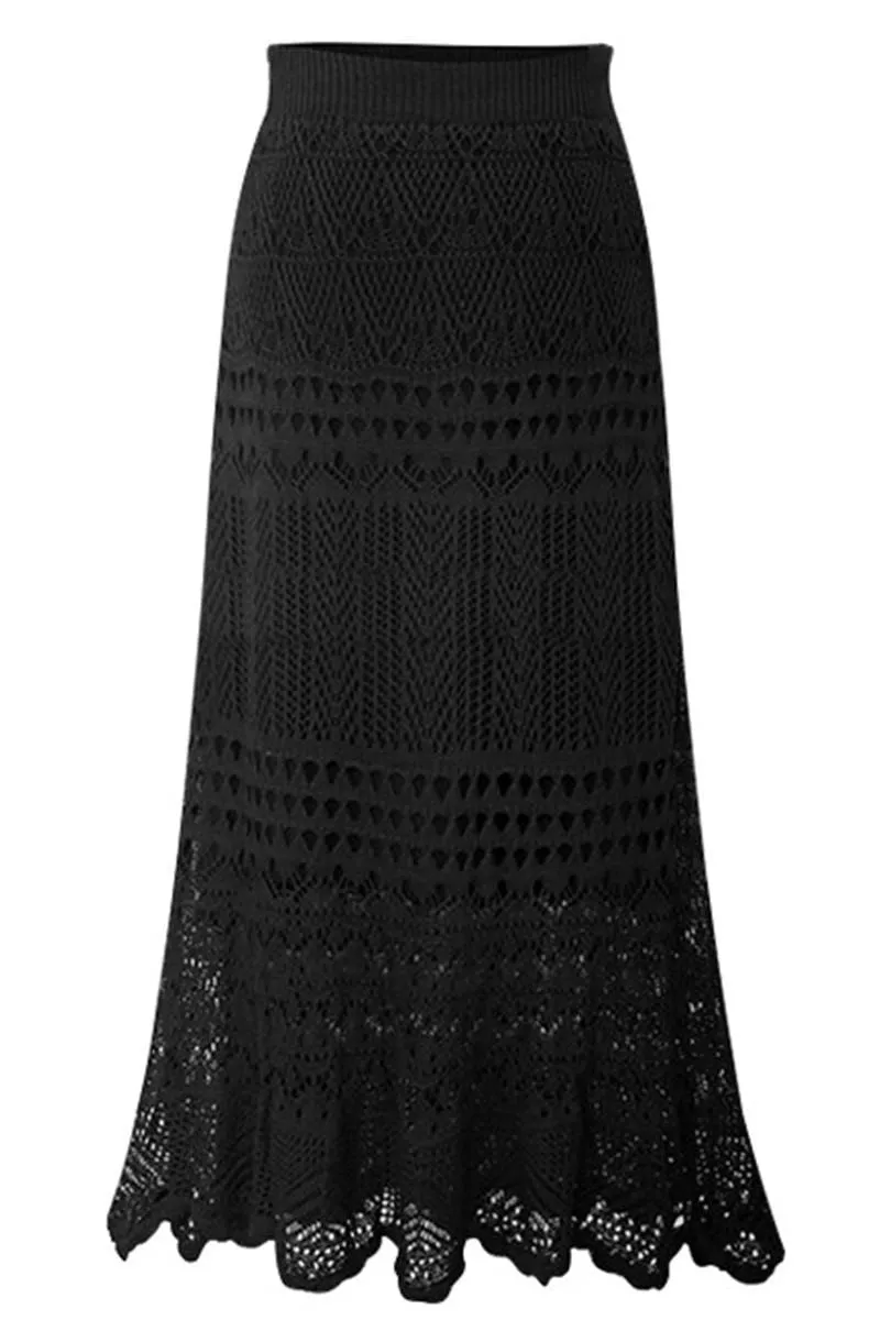 CROCHET HOLLOW KNITTED MIDI LENGTH SKIRT