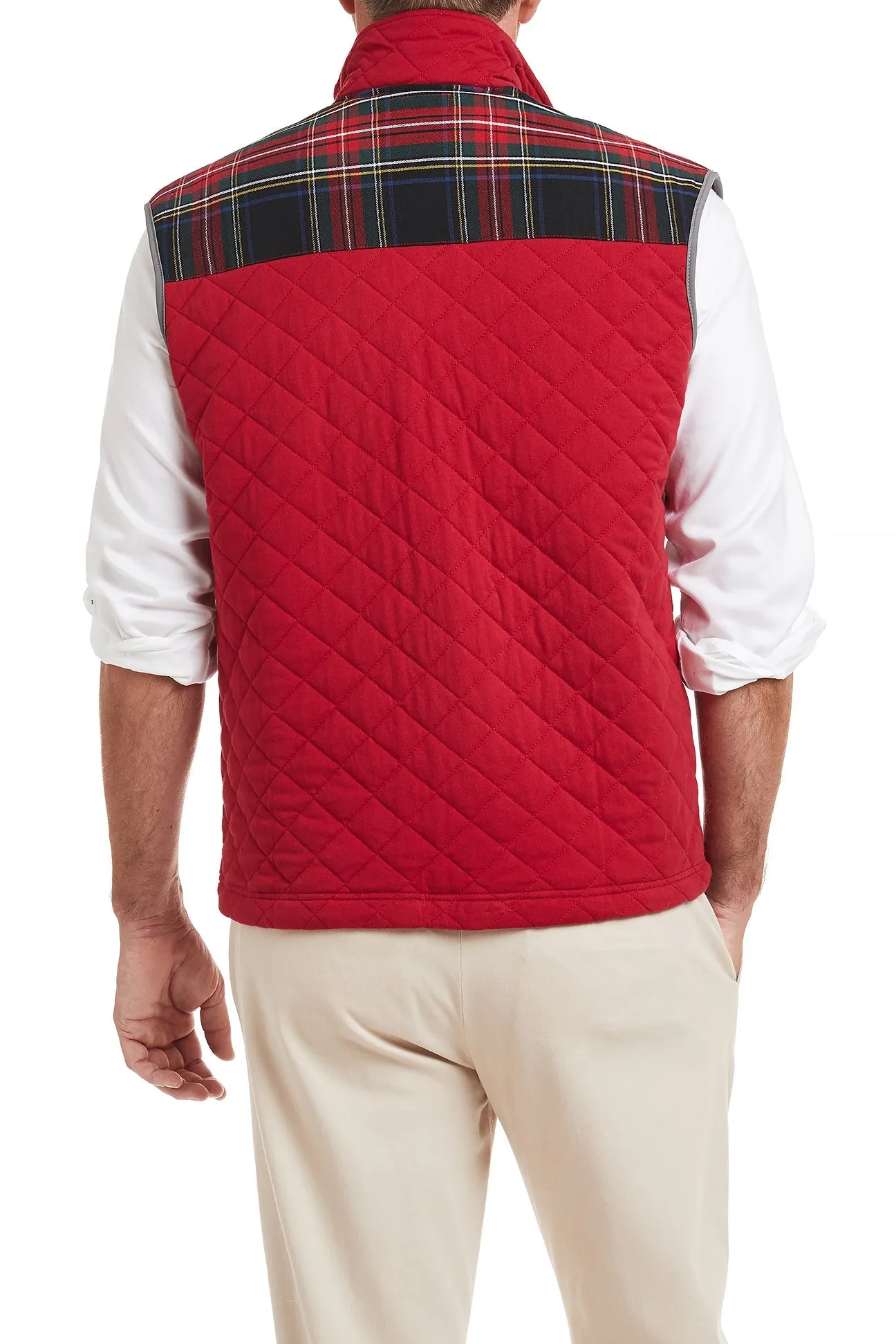 Cross Rip Quilted Vest Regatta Red with Black Stewart Tartan Trim