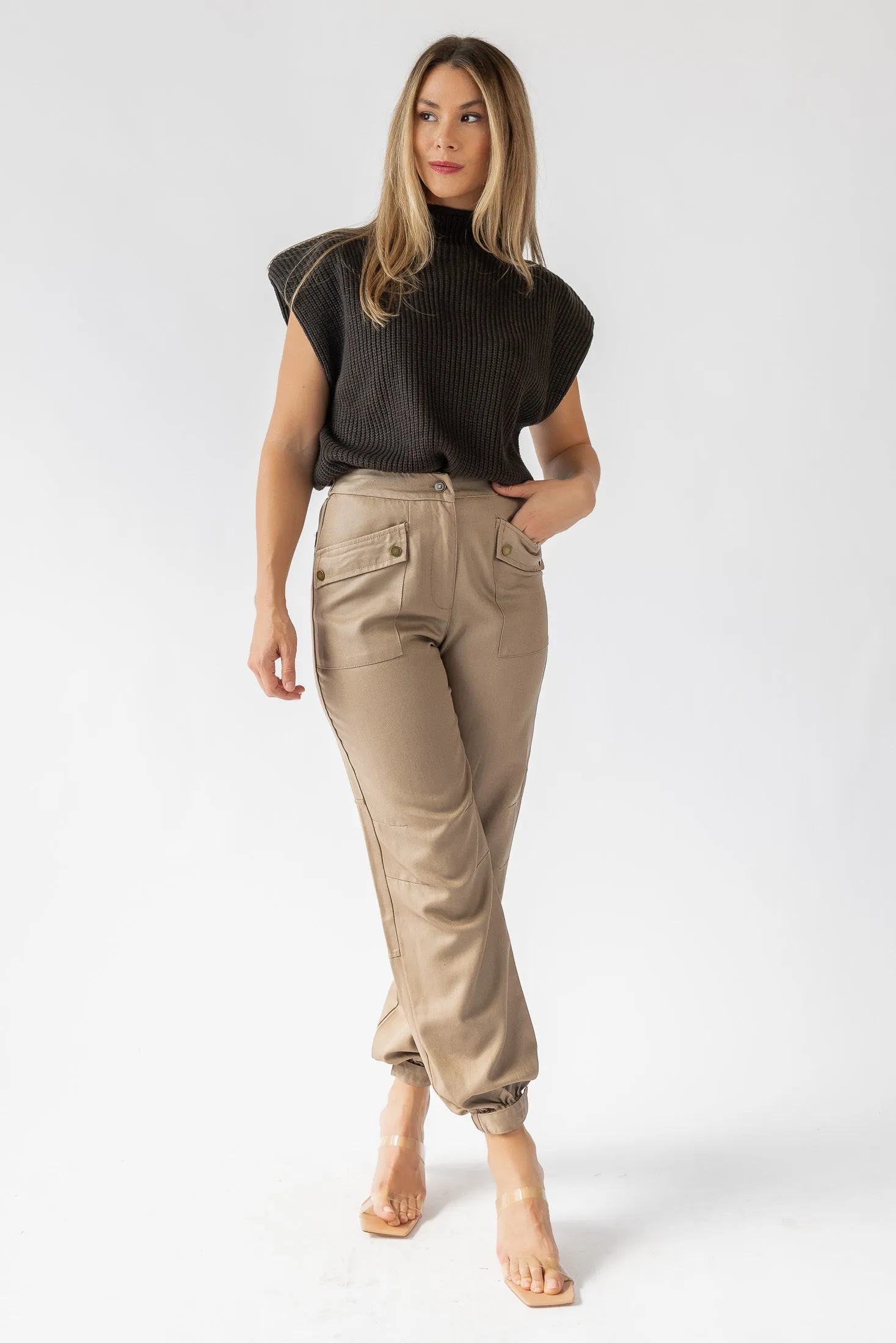 Dane Taupe Coated Cargo Pants