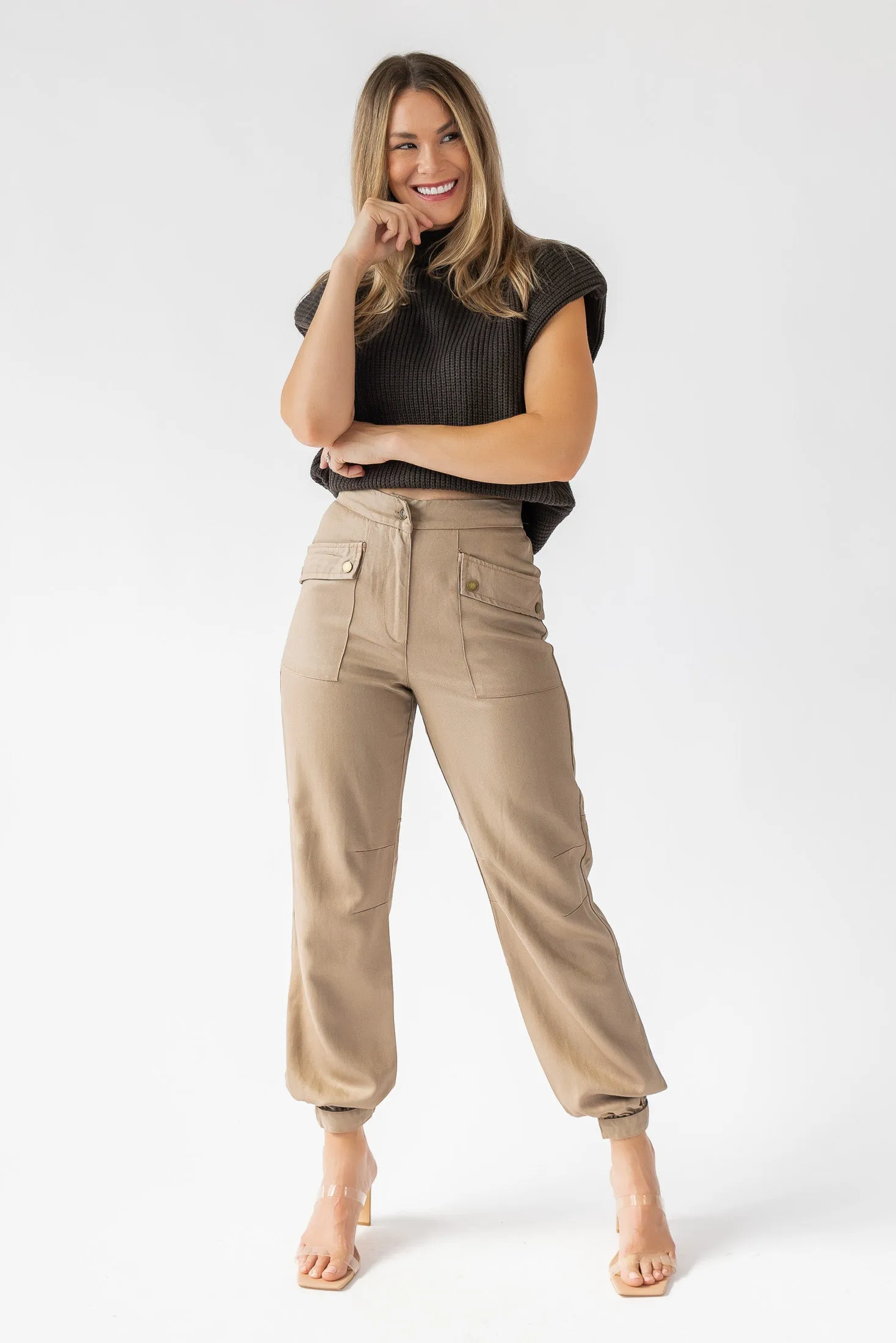 Dane Taupe Coated Cargo Pants