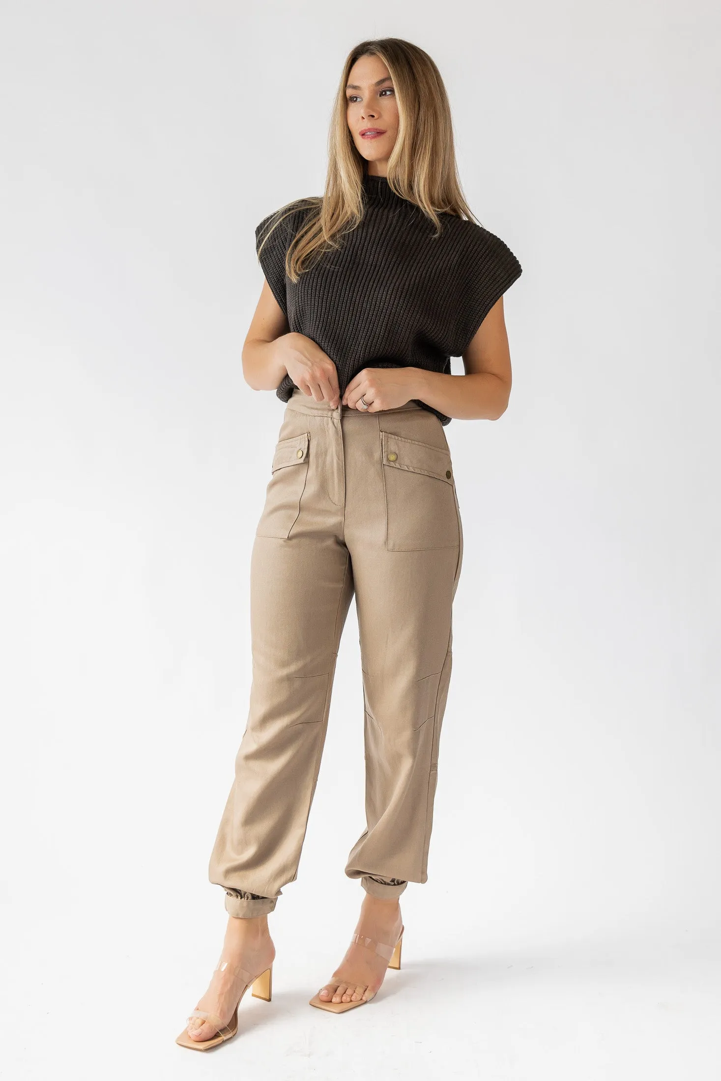 Dane Taupe Coated Cargo Pants