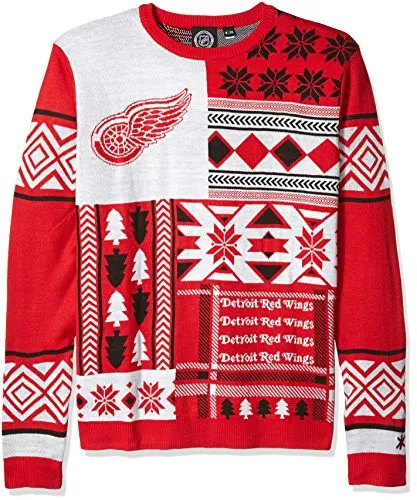 Detroit Red Wings Patches Ugly Crew Neck Sweater Small